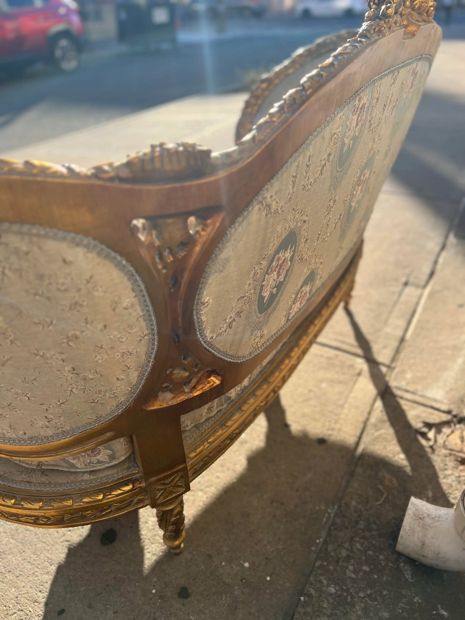 Vintage French Style Gold Leaf Loveseat Sofa - 3