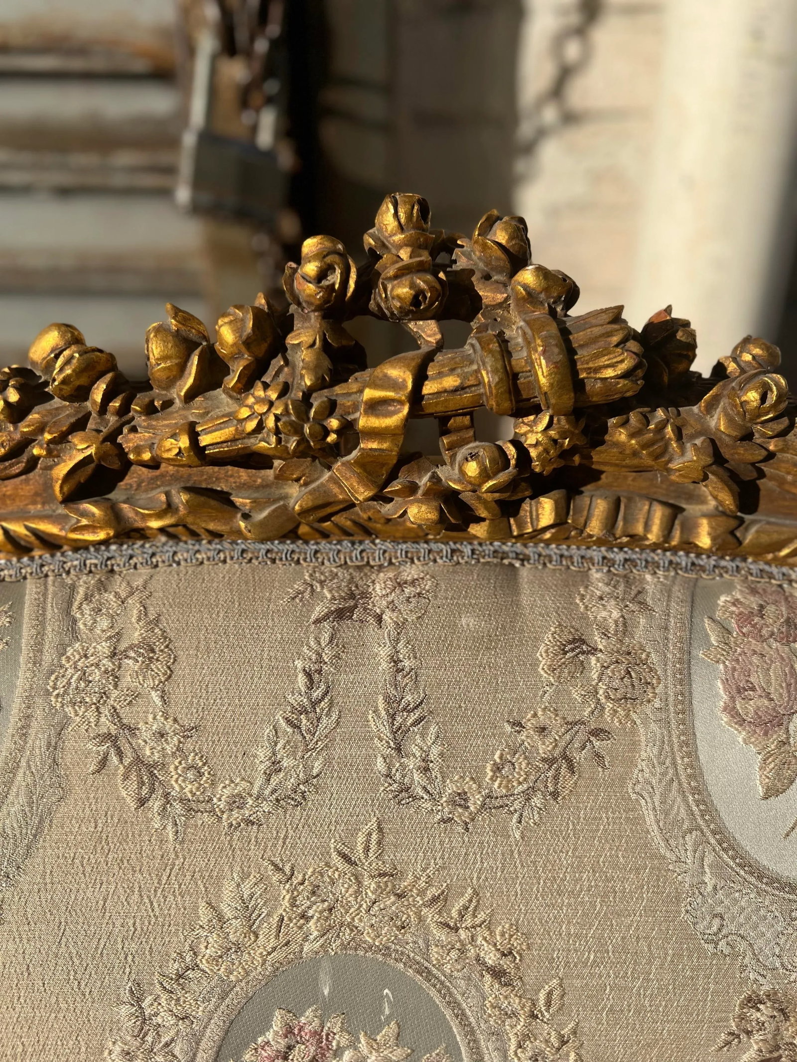 Vintage French Style Gold Leaf Loveseat Sofa - 4