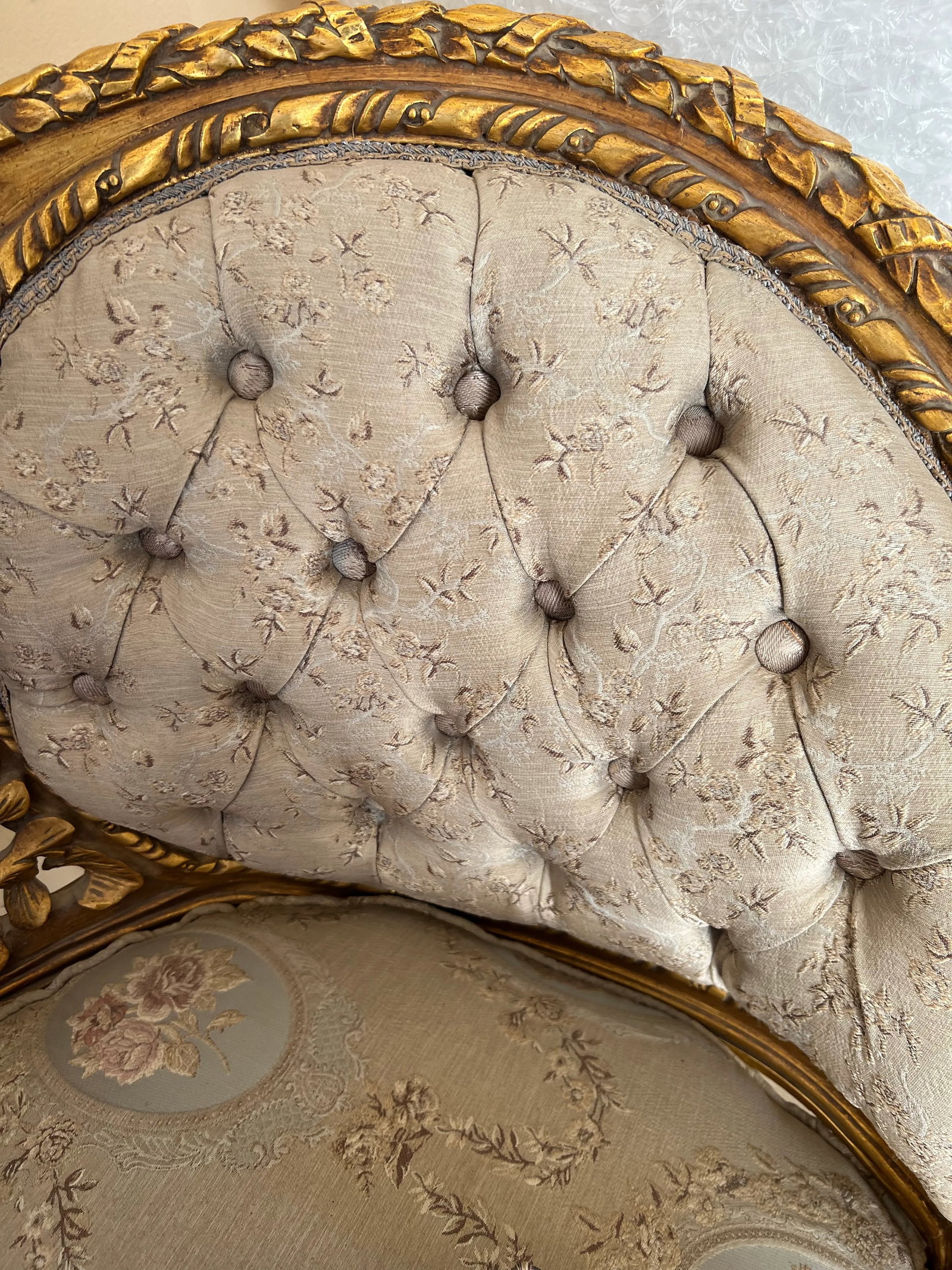 Vintage French Style Gold Leaf Loveseat Sofa - 5