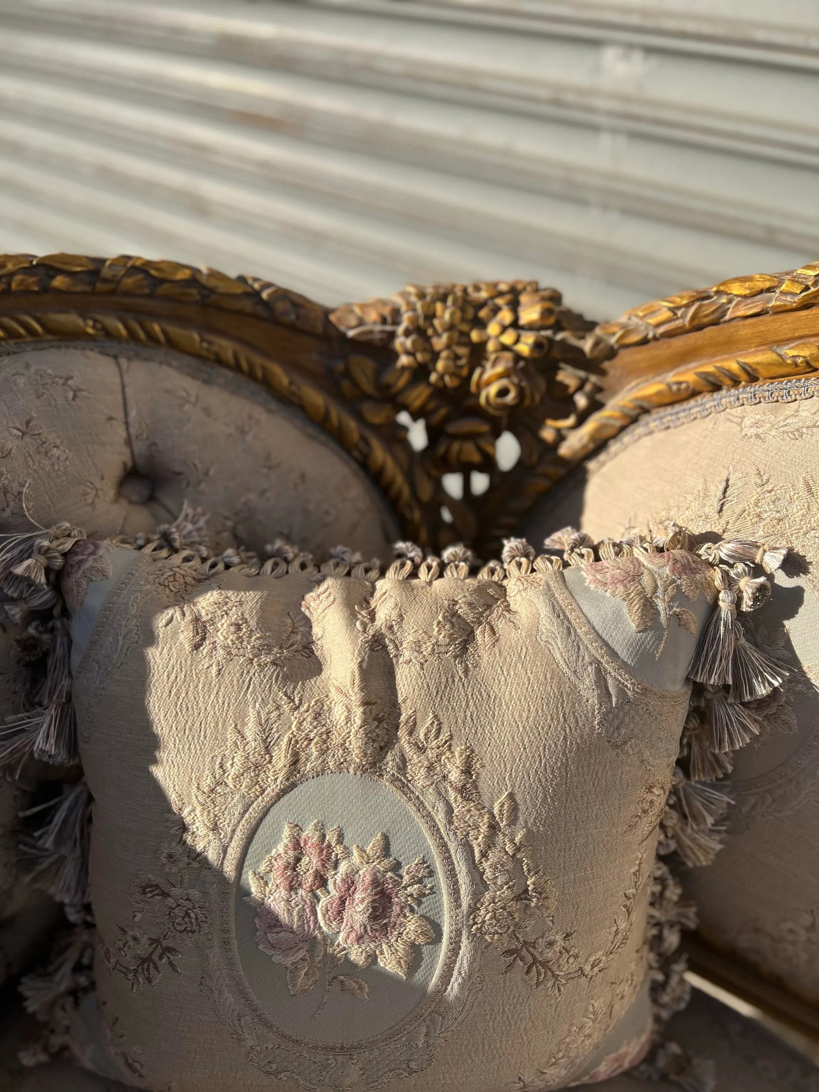 Vintage French Style Gold Leaf Loveseat Sofa - 7