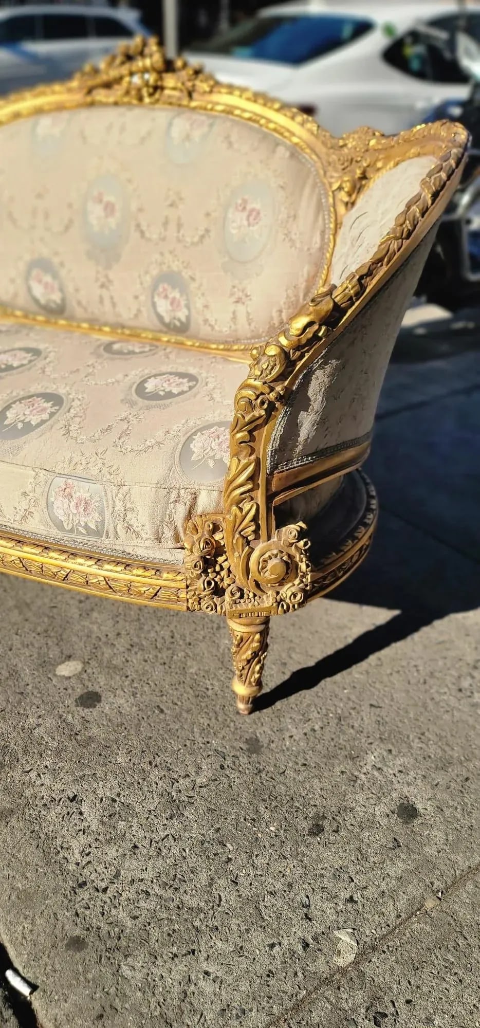 Vintage French Style Gold Leaf Loveseat Sofa - 8