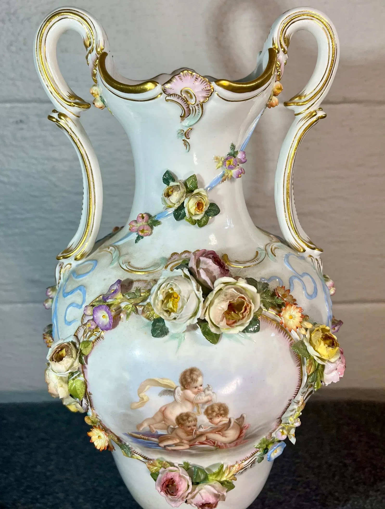 Antique Meissen Decorative Porcelain Handled Vase - 2