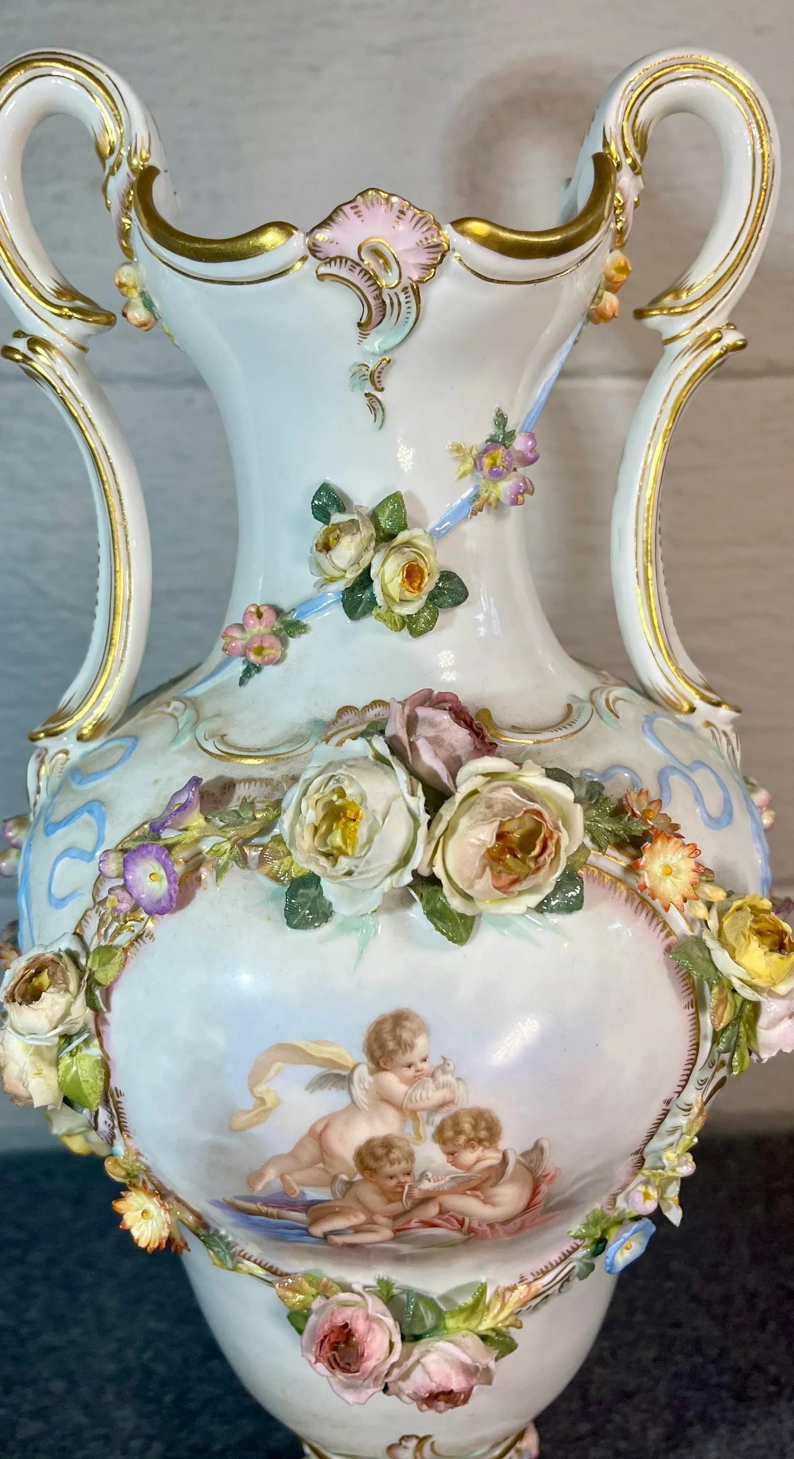 Antique Meissen Decorative Porcelain Handled Vase - 3