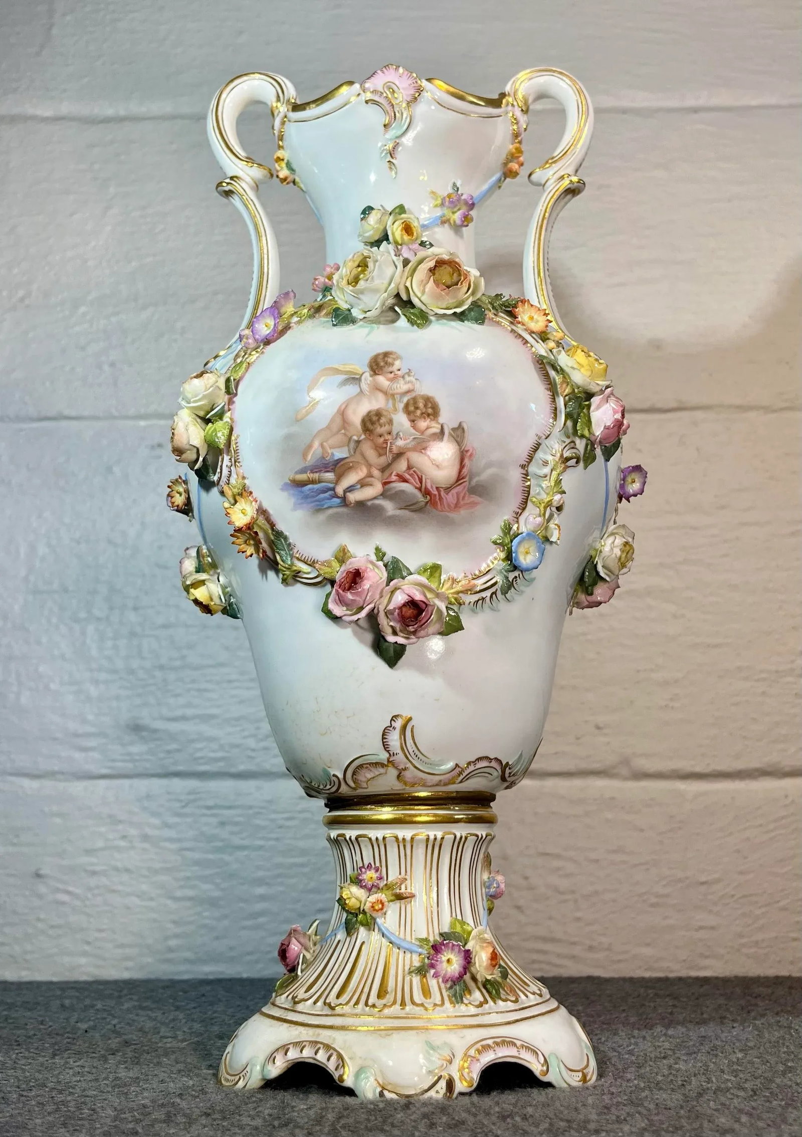 Antique Meissen Decorative Porcelain Handled Vase - 6