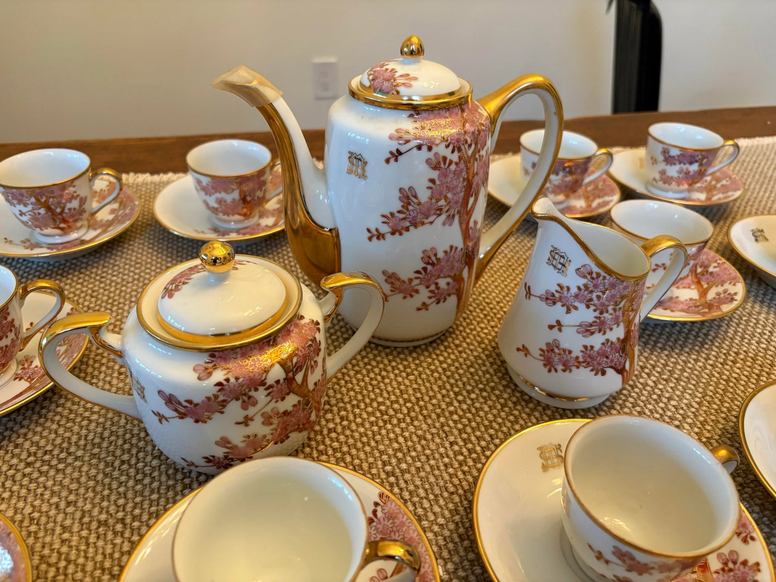 Vintage Handpainted Coffee Service Set for 12 - Featuring Gilded Cherry Blossoms by Soko China - 2