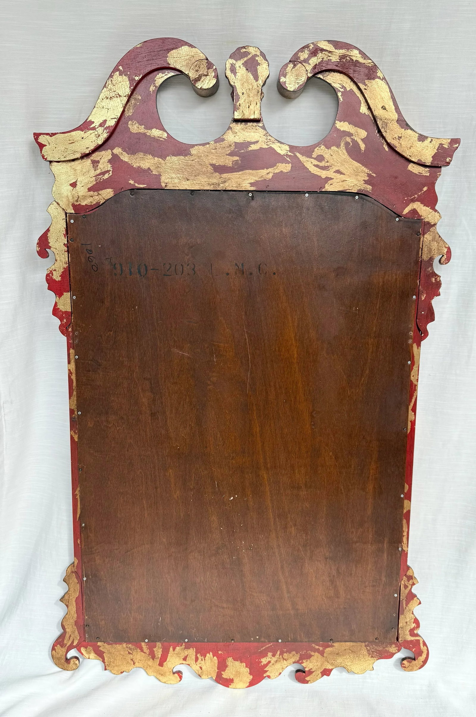 Vintage Regency Style Red Parcel Gilt Chippendale Wall Mirror Inspired by Tony Duquette and LaBarge - 11