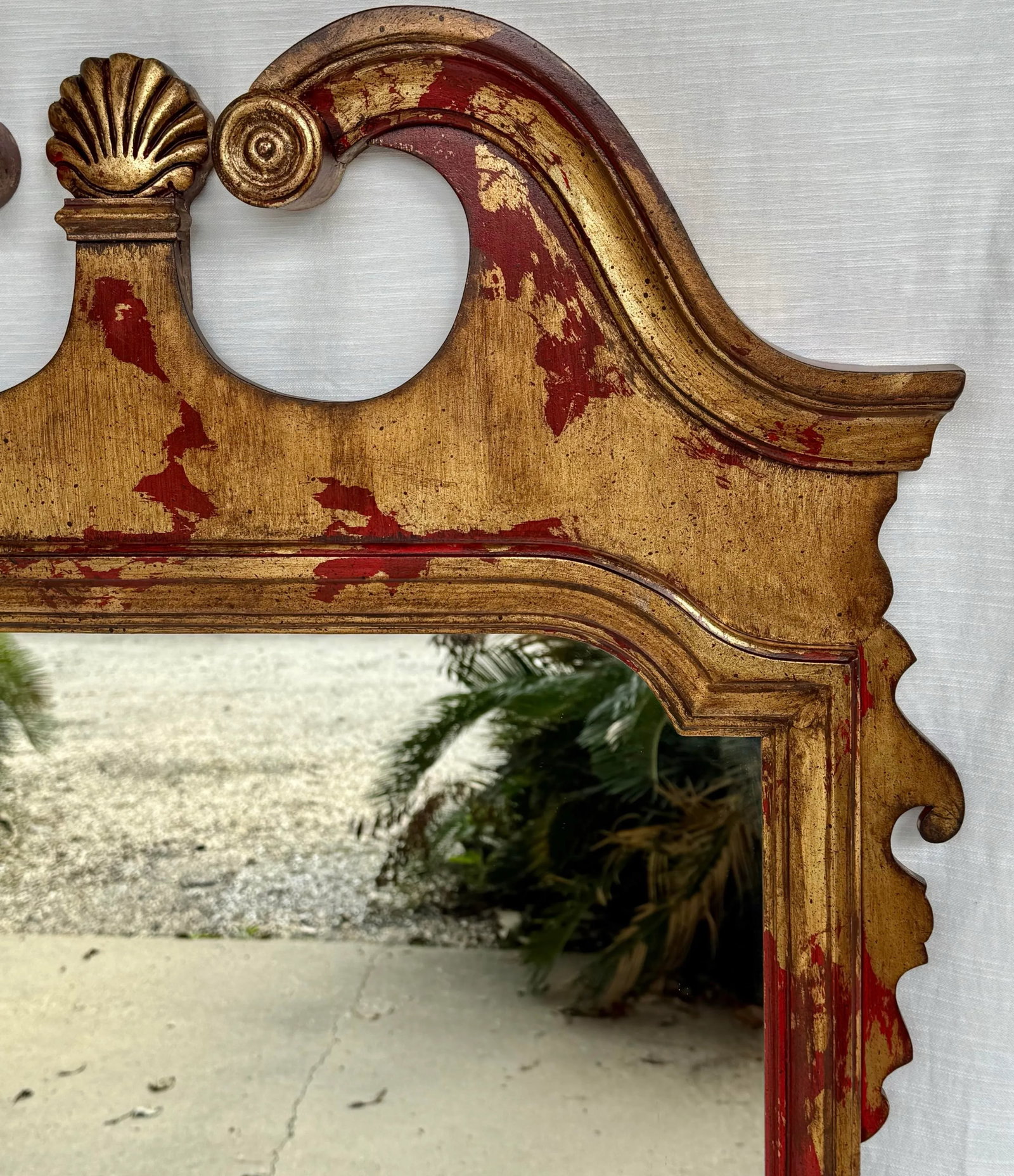 Vintage Regency Style Red Parcel Gilt Chippendale Wall Mirror Inspired by Tony Duquette and LaBarge - 5