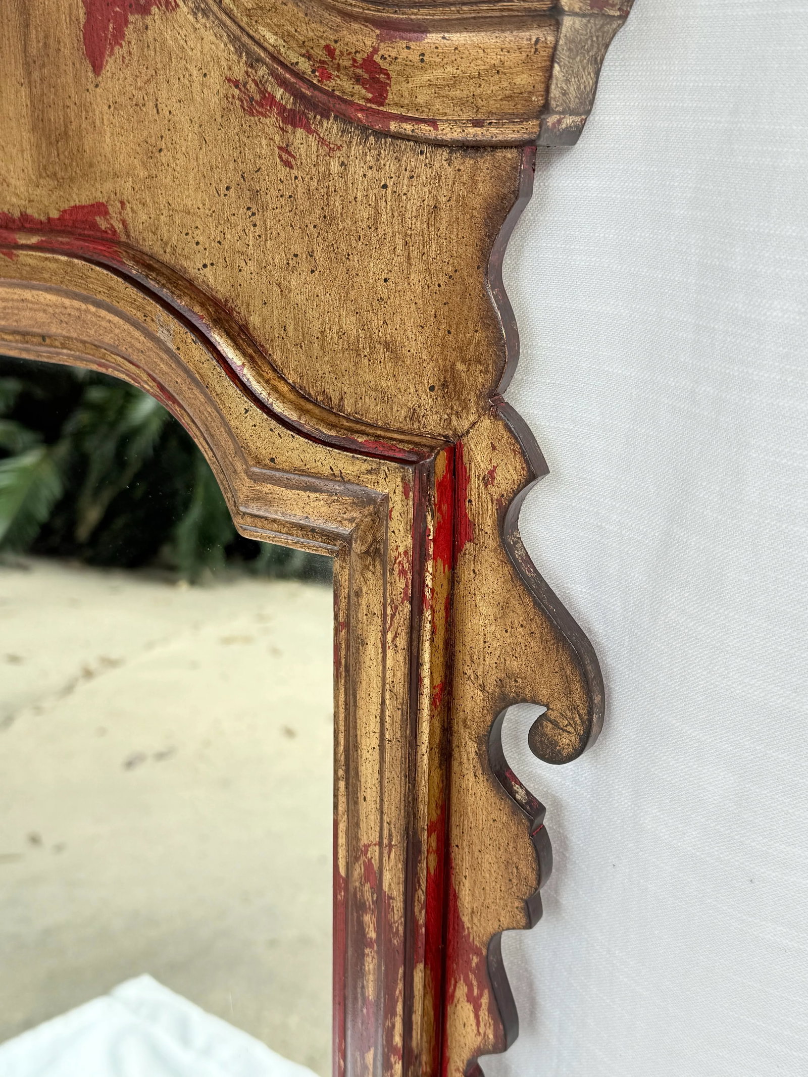 Vintage Regency Style Red Parcel Gilt Chippendale Wall Mirror Inspired by Tony Duquette and LaBarge - 7