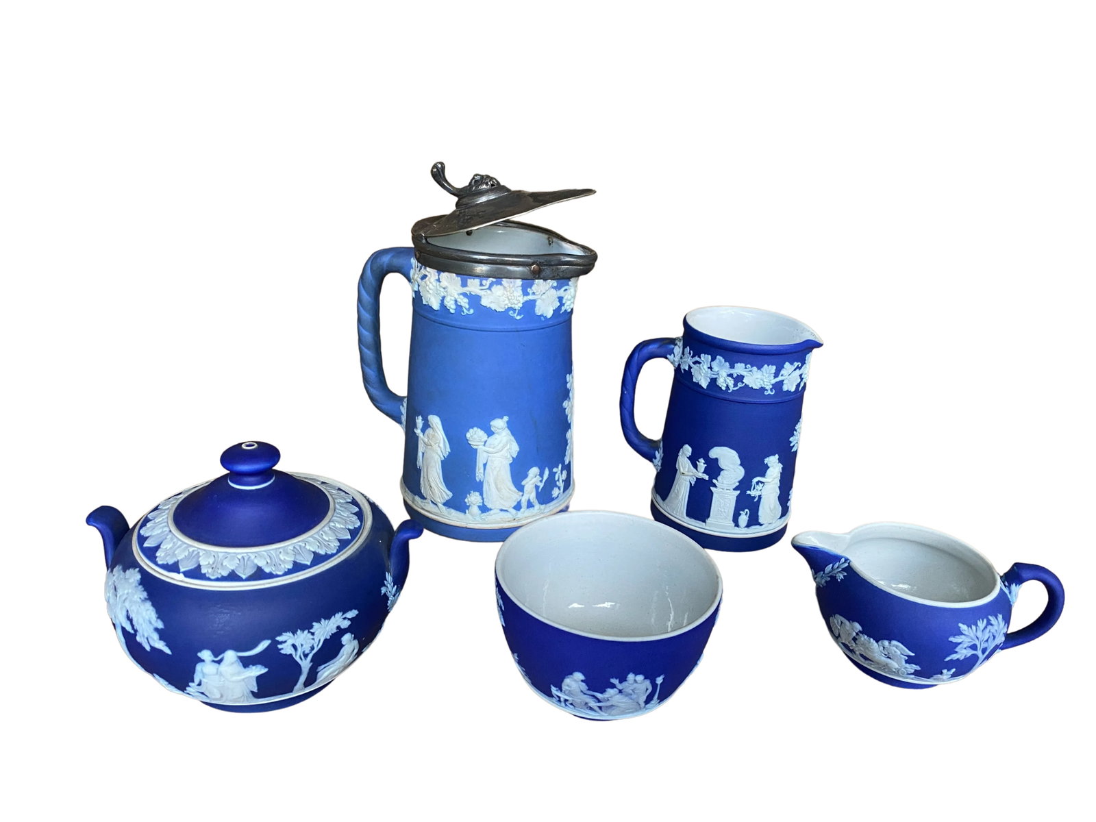 Antique Blue & White Wedgwood Porcelain Coffee Breakfast Service- 5 Pieces - 13