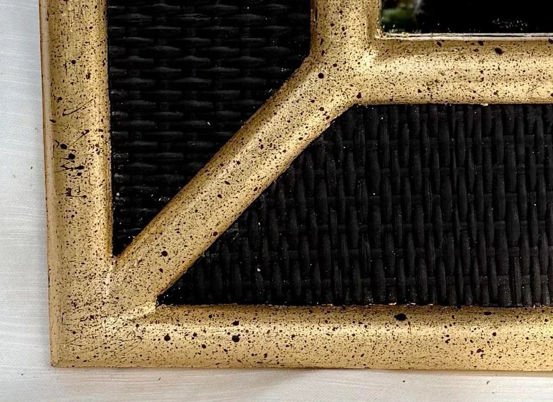 Vintage Mid-Century Customized Black Hand Gilt Wicker and Rattan Wall Mirror in the Style of Karl Sp - 2