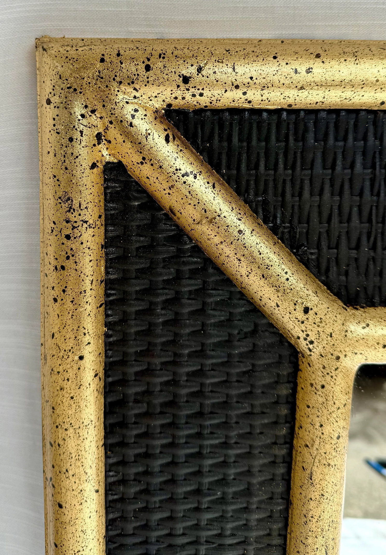 Vintage Mid-Century Customized Black Hand Gilt Wicker and Rattan Wall Mirror in the Style of Karl Sp - 5