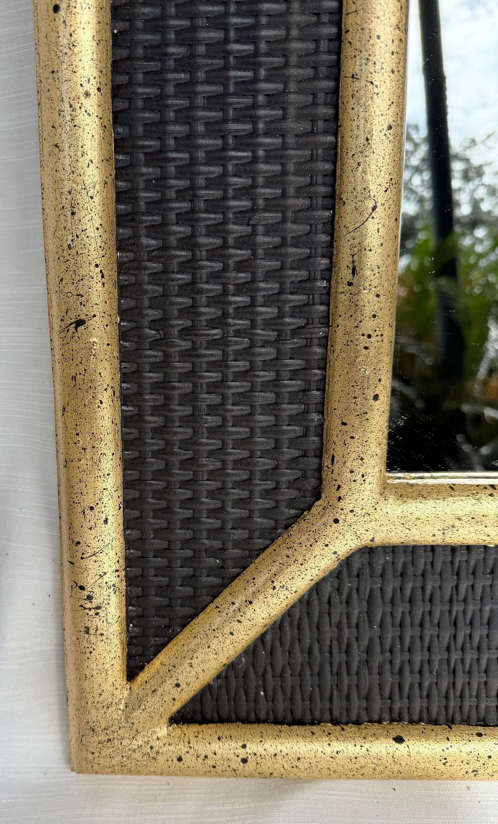Vintage Mid-Century Customized Black Hand Gilt Wicker and Rattan Wall Mirror in the Style of Karl Sp - 7