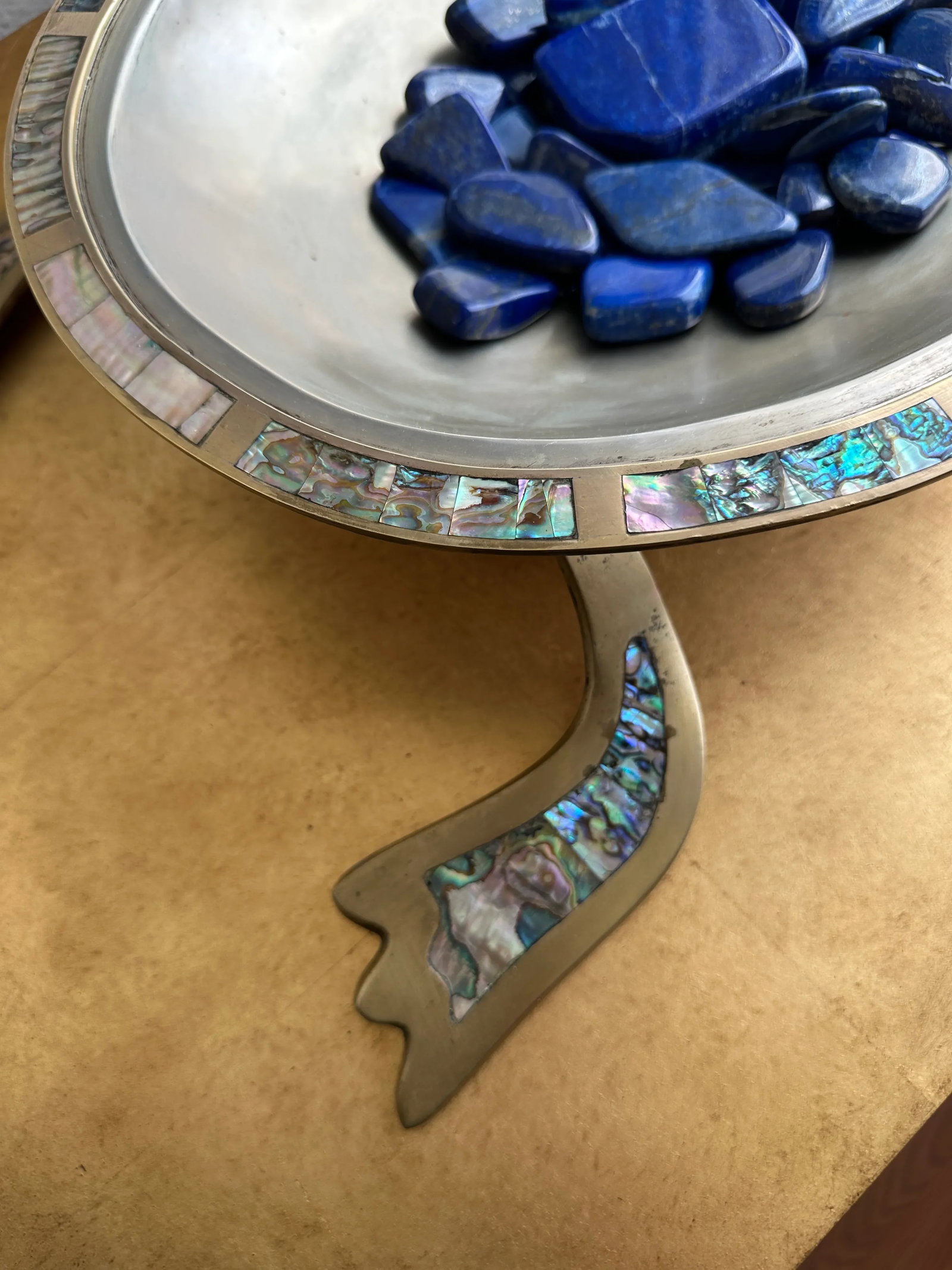 1970s Brass and Abalone Shell Turtle Sculpture Platter - 11