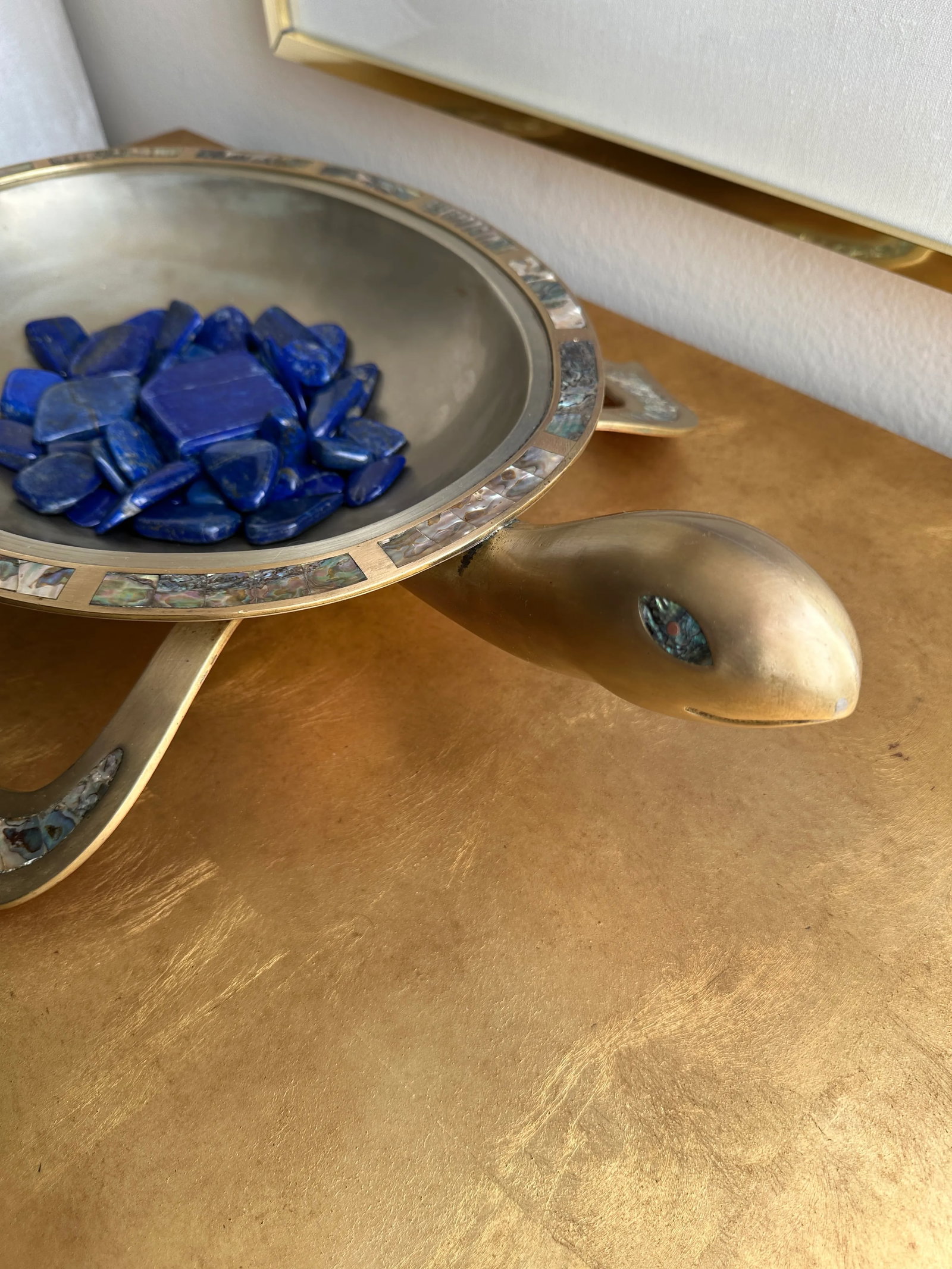 1970s Brass and Abalone Shell Turtle Sculpture Platter - 7