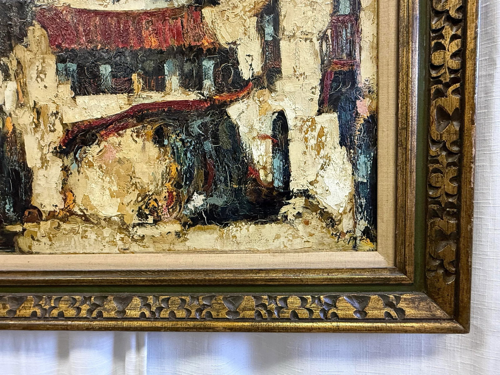 Vintage Outsider Art Impasto Oil Painting of Expressionist Village Street Scene Signed - 3