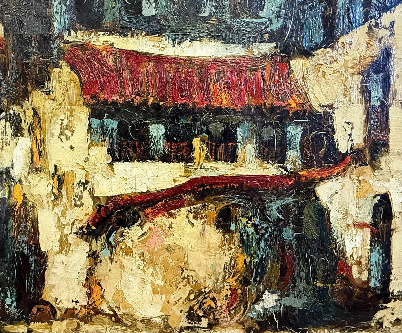 Vintage Outsider Art Impasto Oil Painting of Expressionist Village Street Scene Signed - 5