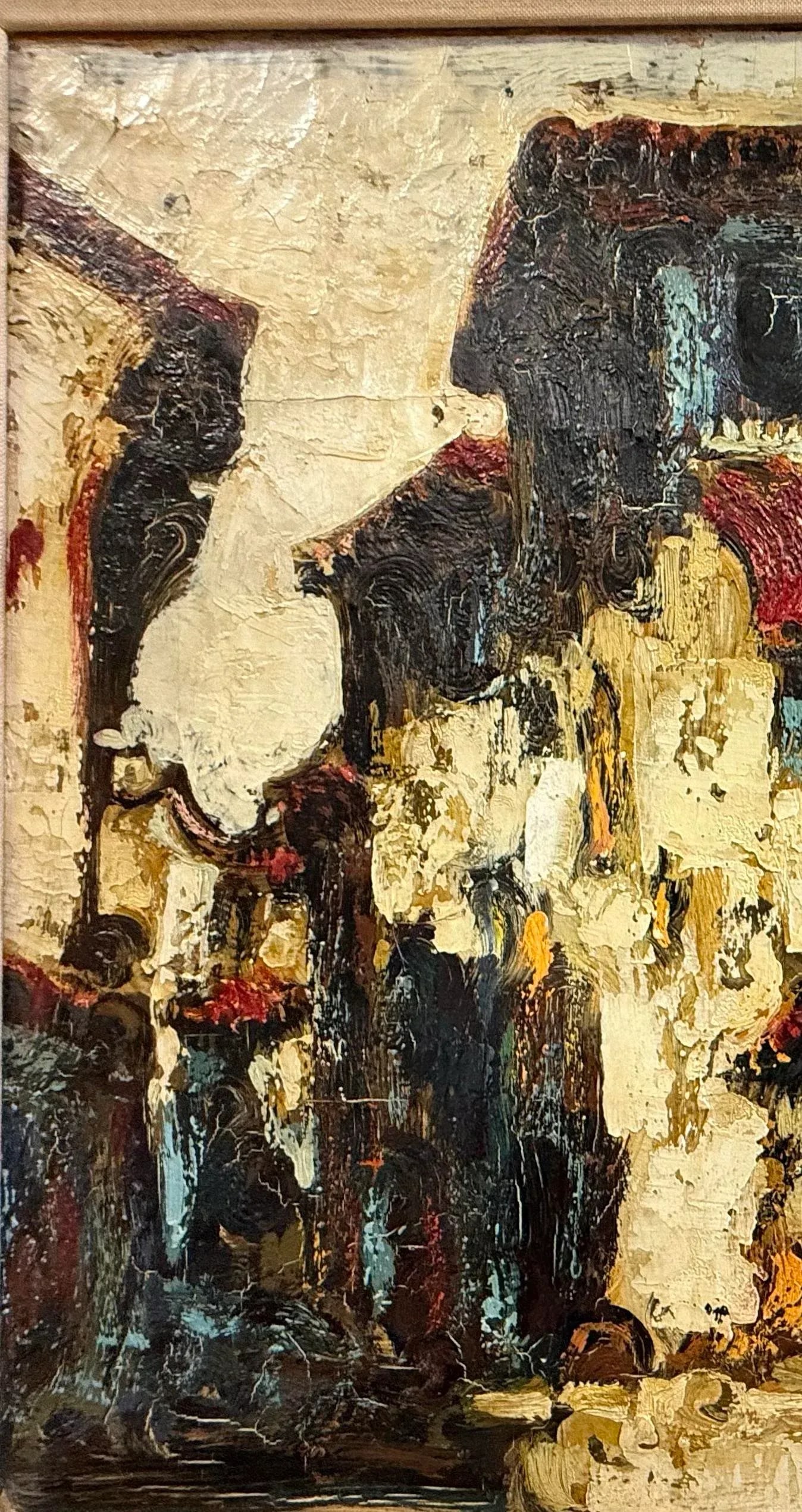 Vintage Outsider Art Impasto Oil Painting of Expressionist Village Street Scene Signed - 6