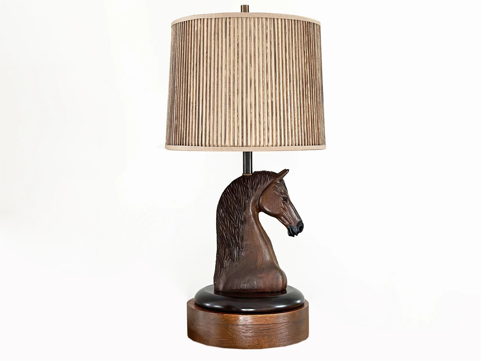 1950s Vintage A. Brandt Ranch Oak Equestrian Carved Horse Table Lamp - 2