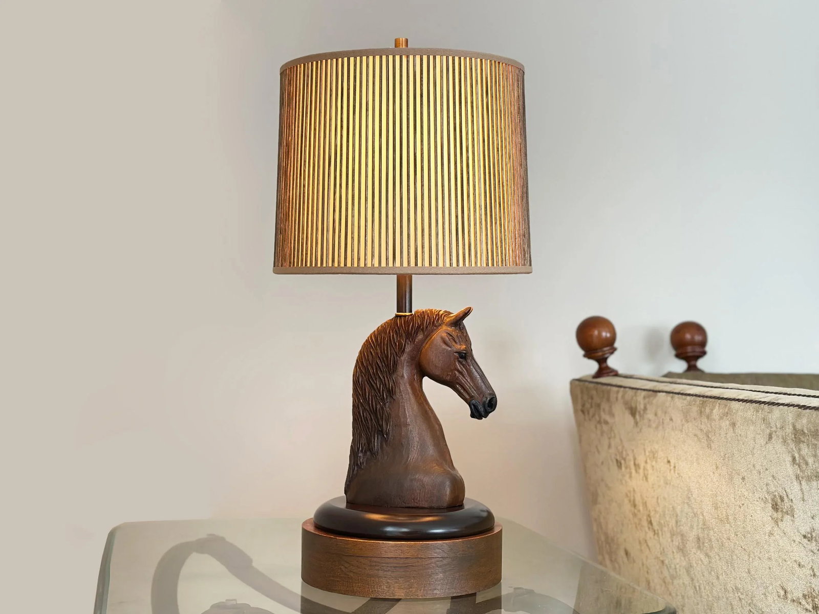1950s Vintage A. Brandt Ranch Oak Equestrian Carved Horse Table Lamp - 3