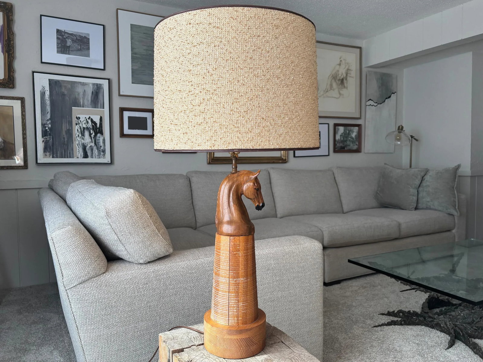 1950s Vintage A. Brandt Ranch Oak Equestrian Carved Horse Table Lamp - 2