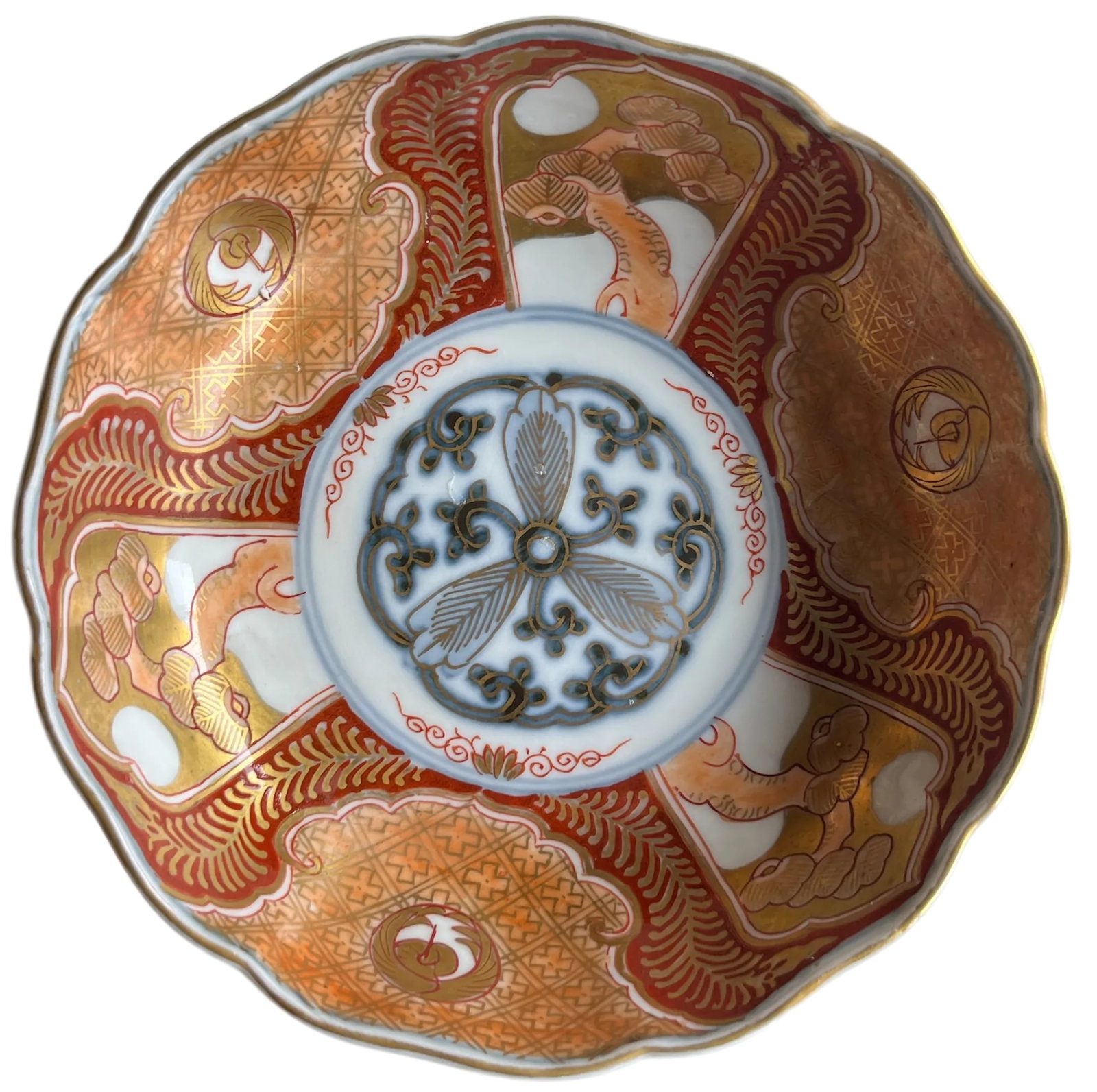 19th Century Japanese Meiji Period Marked Imari Fluted Footed Nesting Bowl Blue Fuku Mark Arita- Set - 5