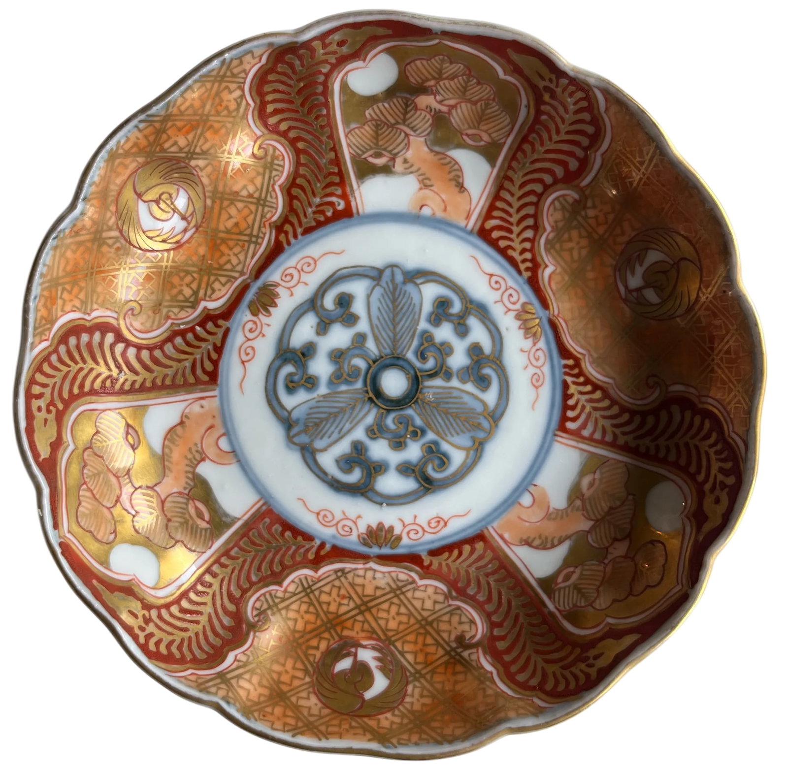 19th Century Japanese Meiji Period Marked Imari Fluted Footed Nesting Bowl Blue Fuku Mark Arita- Set - 7