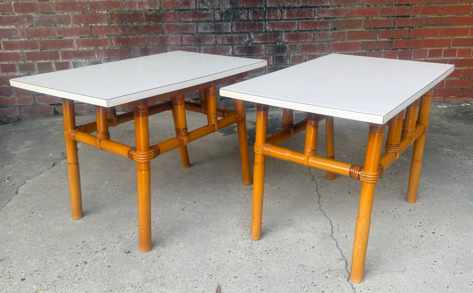Mid - Century John Wisner for Ficks Reed Style Rattan Side Tables - A Pair - 2