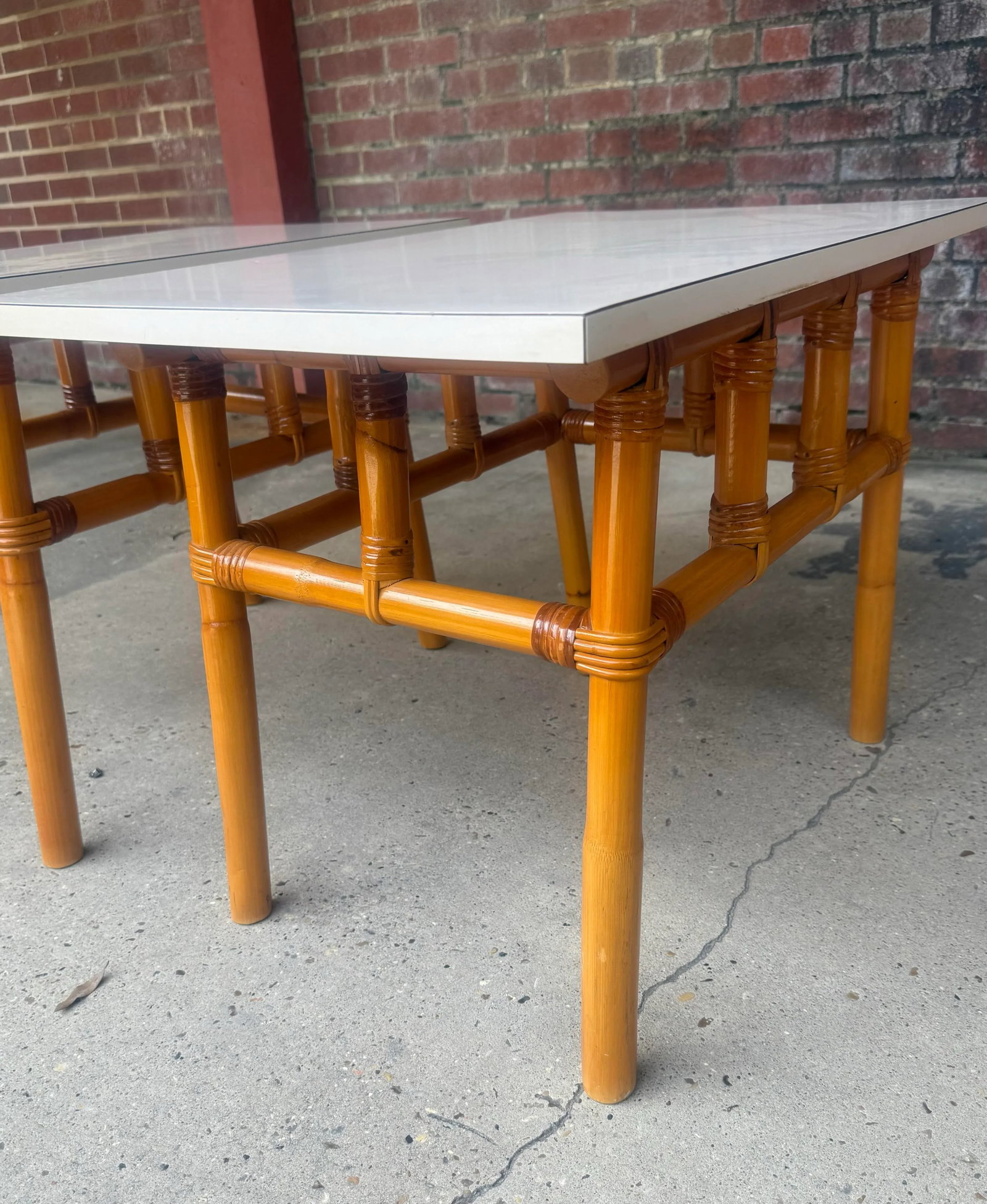 Mid - Century John Wisner for Ficks Reed Style Rattan Side Tables - A Pair - 4