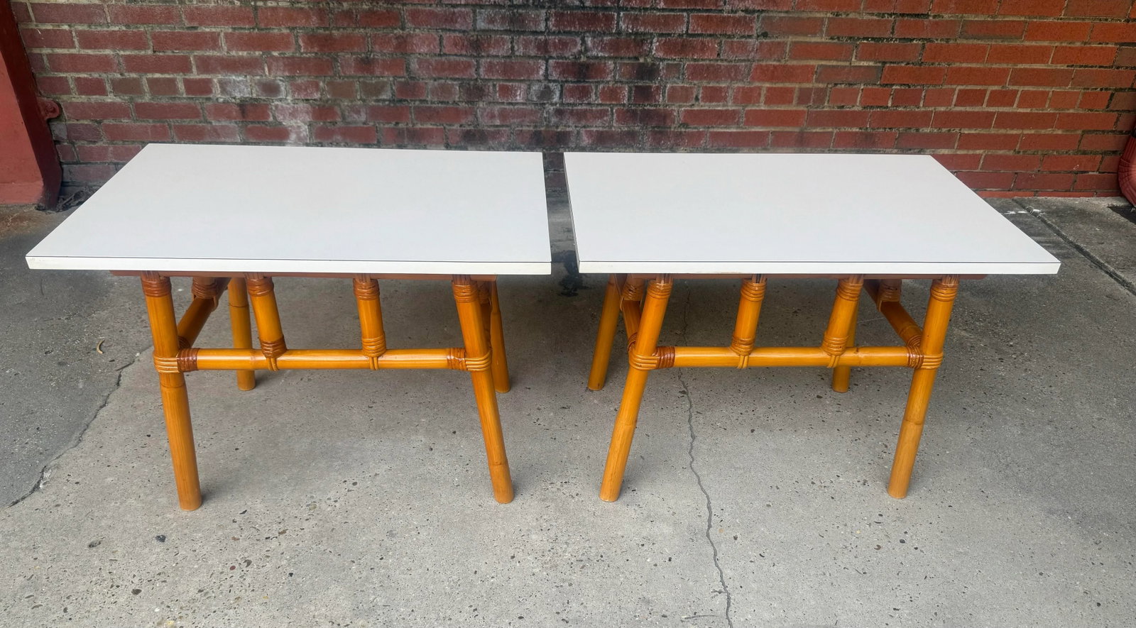 Mid - Century John Wisner for Ficks Reed Style Rattan Side Tables - A Pair - 8