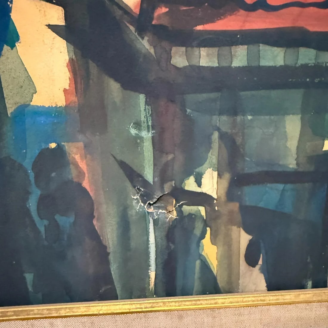 1950s Abstract Watercolor Architectural Painting Signed Dow 59 - 2