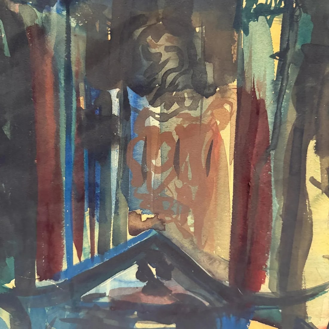 1950s Abstract Watercolor Architectural Painting Signed Dow 59 - 4
