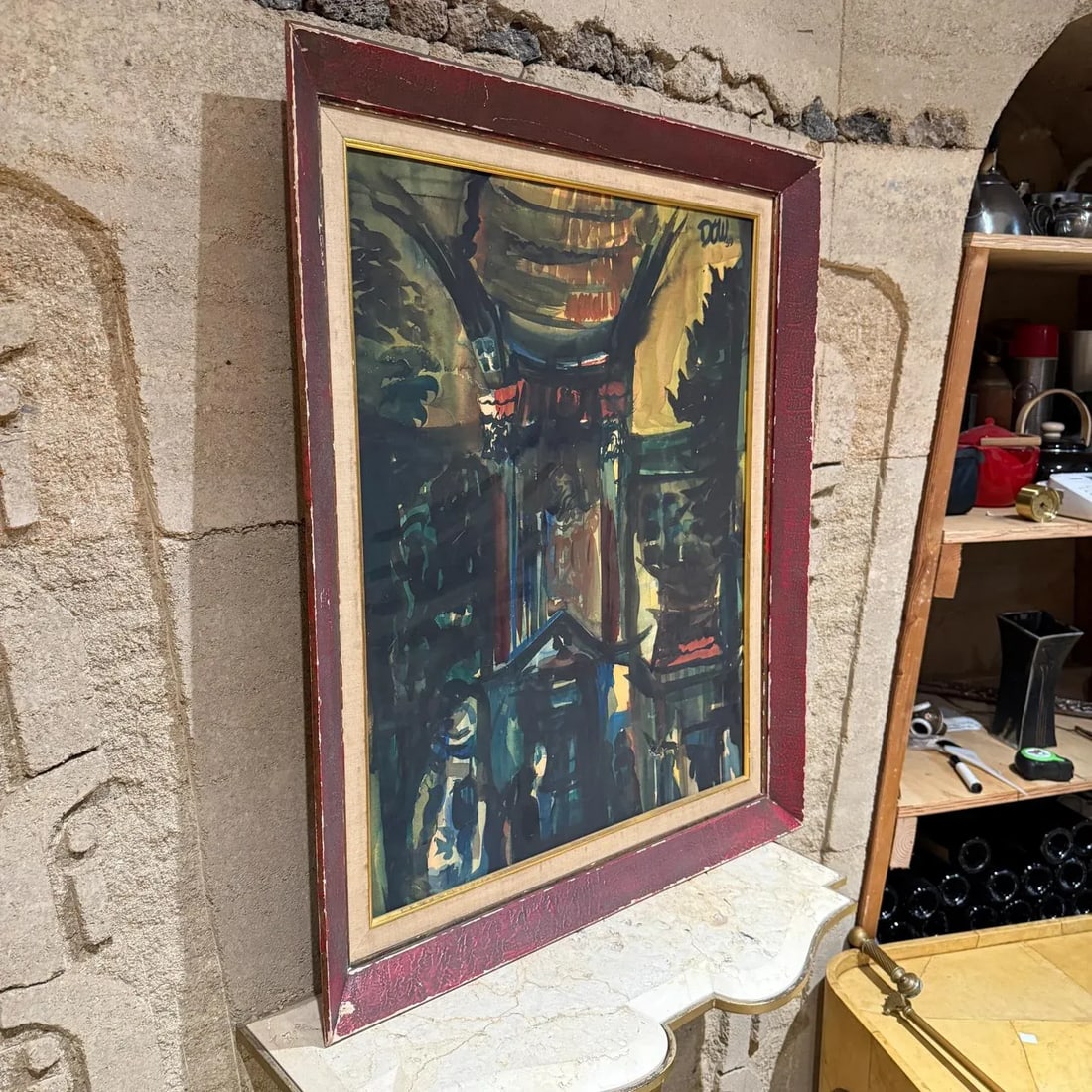 1950s Abstract Watercolor Architectural Painting Signed Dow 59 - 5
