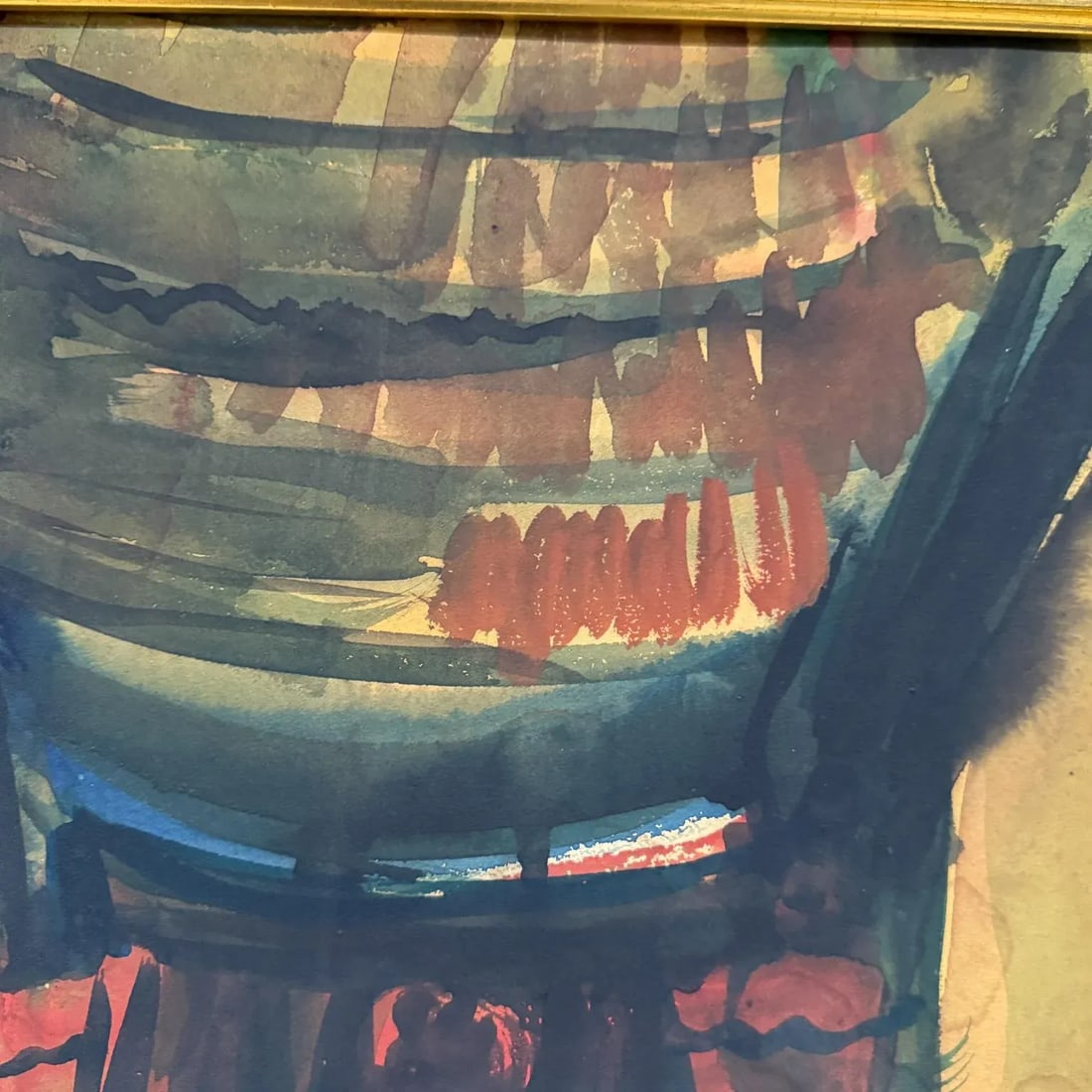 1950s Abstract Watercolor Architectural Painting Signed Dow 59 - 9