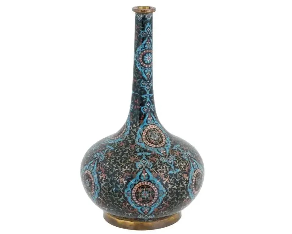 Early 20th Century Chinese Cloisonne Enamel Brass Vase W Foliage Motif - 2