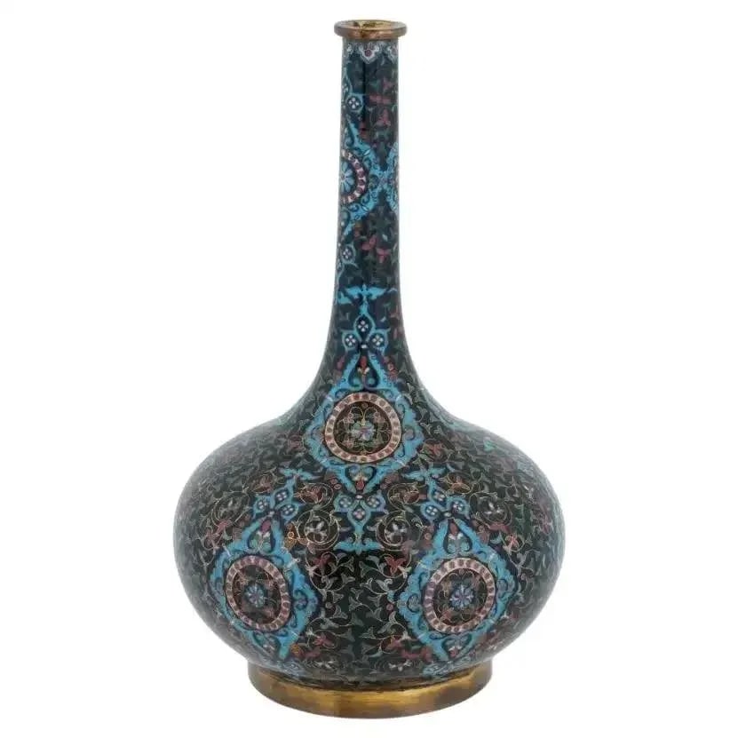 Early 20th Century Chinese Cloisonne Enamel Brass Vase W Foliage Motif - 3