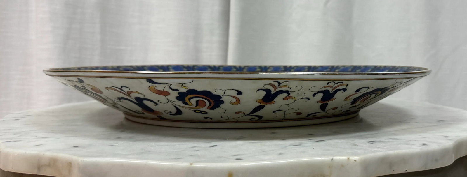 Vintage Monumental Hand-Painted Traditional Portuguese Ceramic Platter in Blue and Orange Floral Des - 6