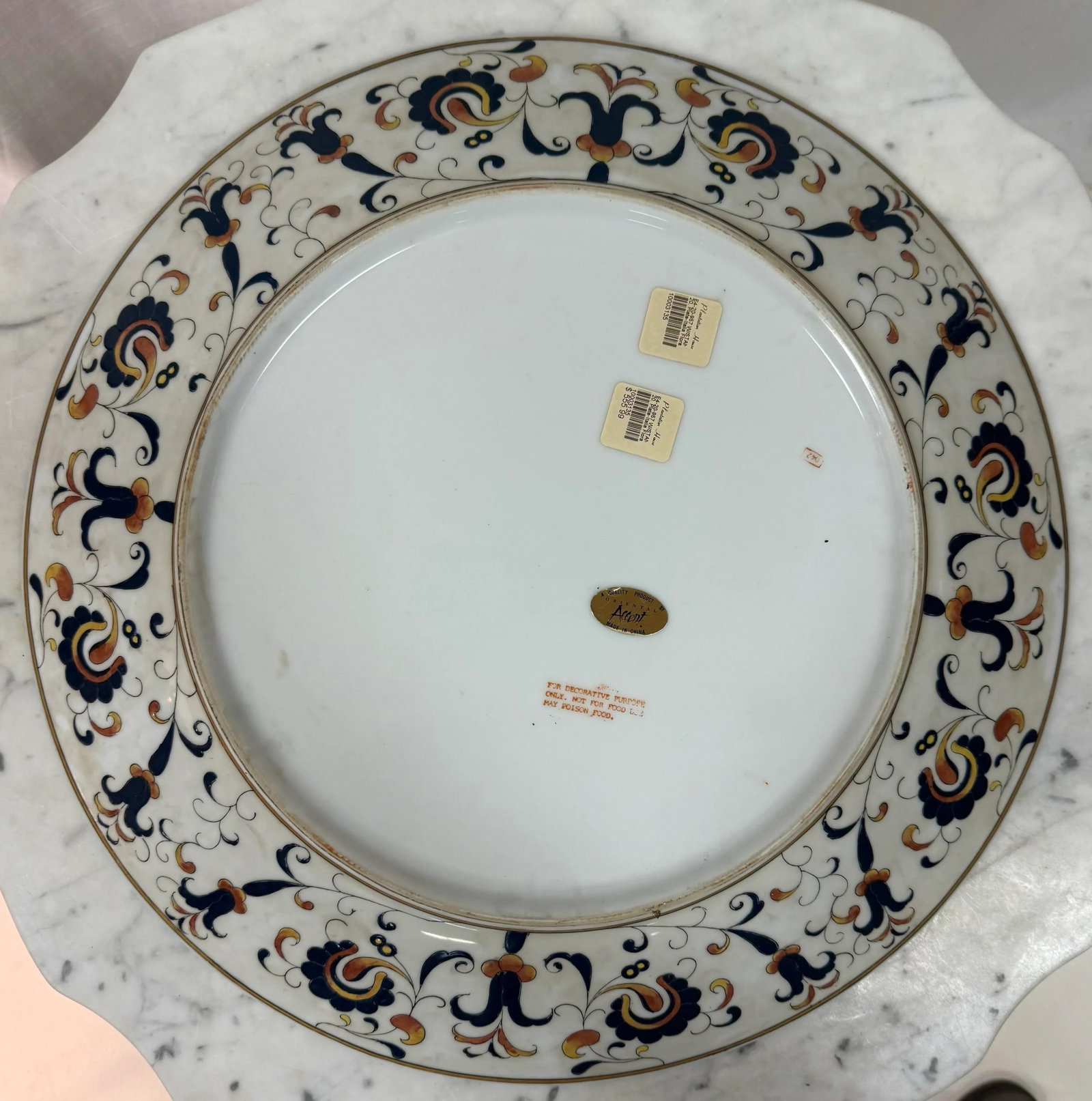 Vintage Monumental Hand-Painted Traditional Portuguese Ceramic Platter in Blue and Orange Floral Des - 7