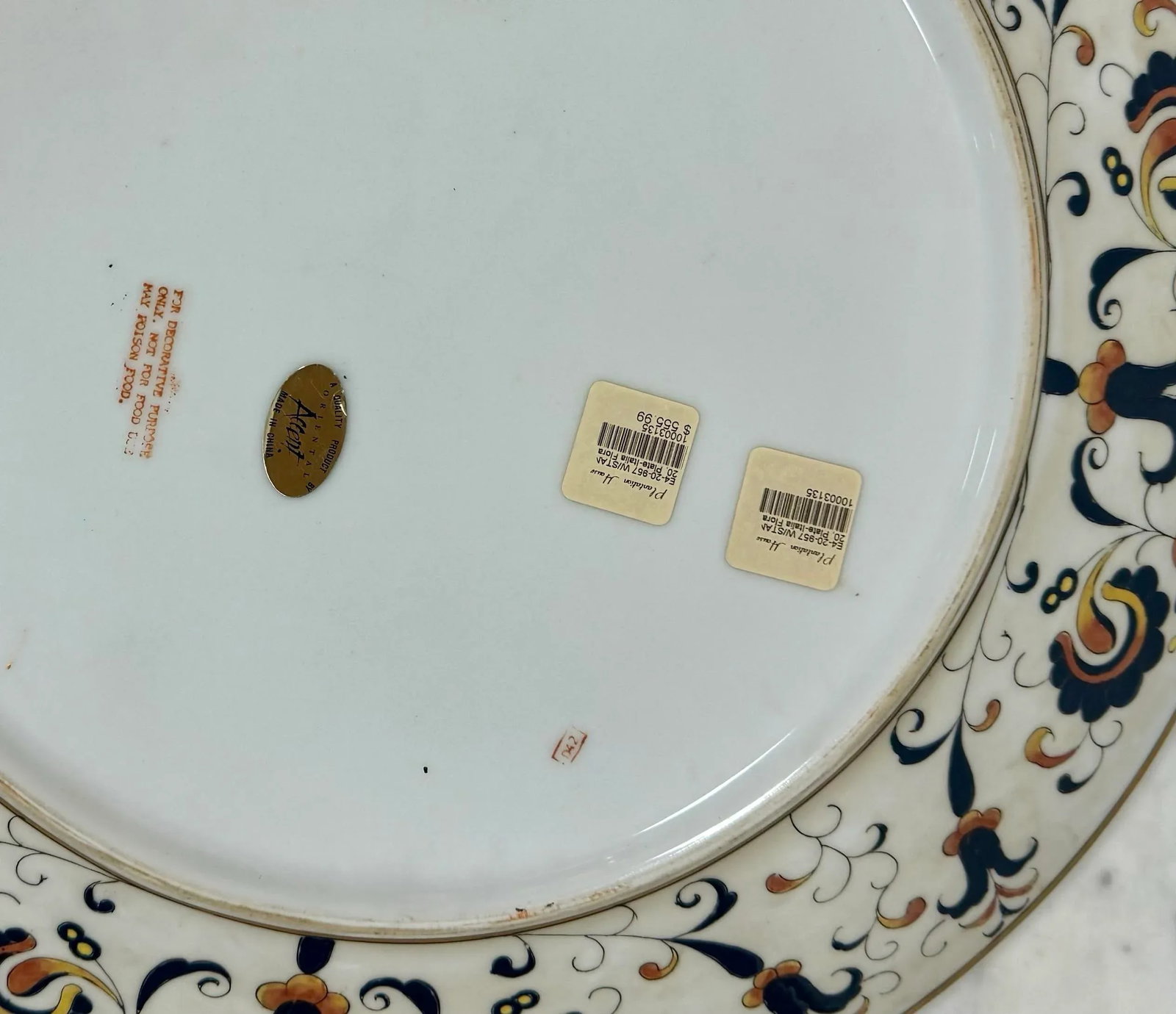 Vintage Monumental Hand-Painted Traditional Portuguese Ceramic Platter in Blue and Orange Floral Des - 9