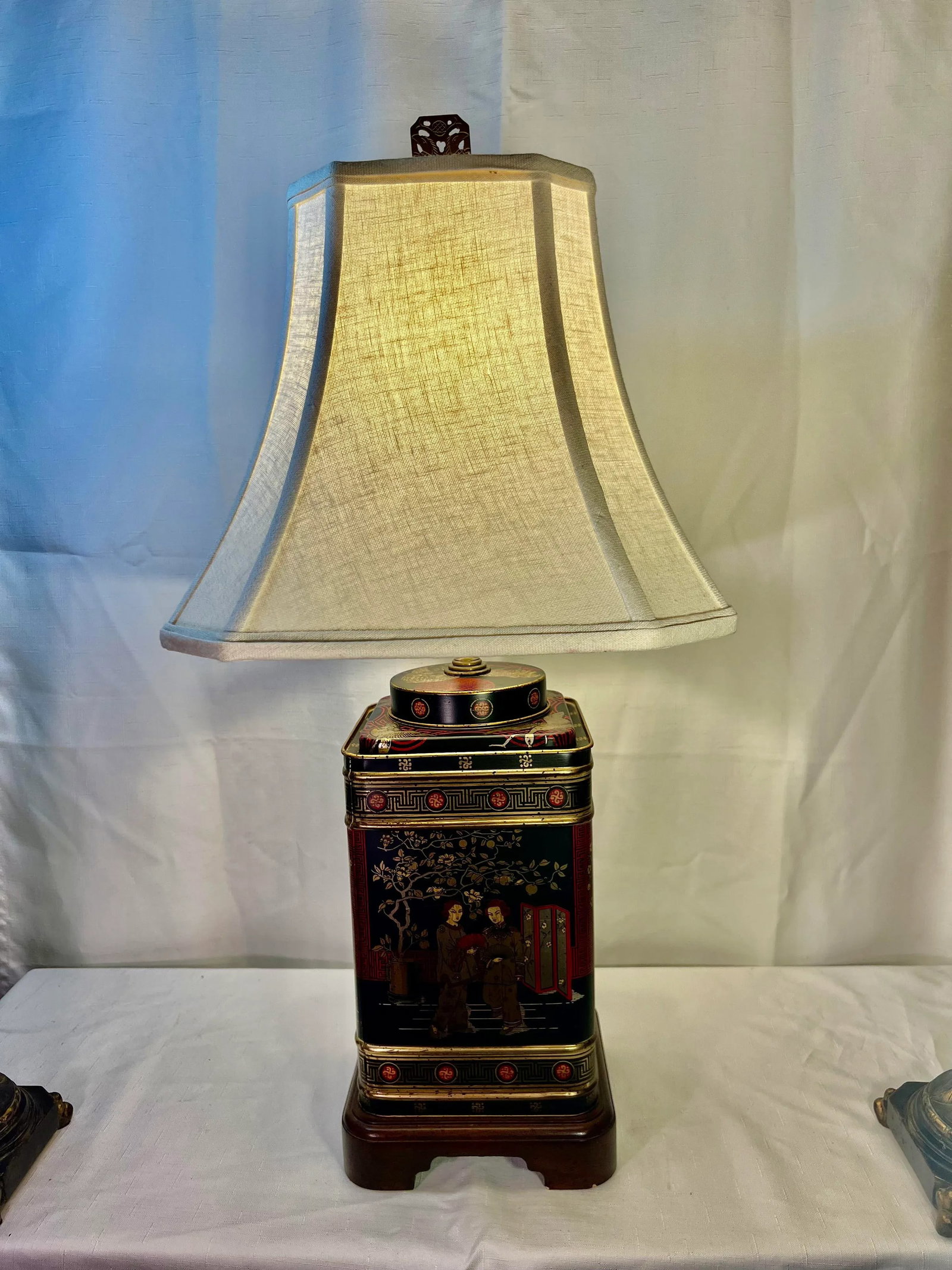 Vintage Chinoiserie Tole Tea Tin Canister Table Lamp by Wildwood - 2