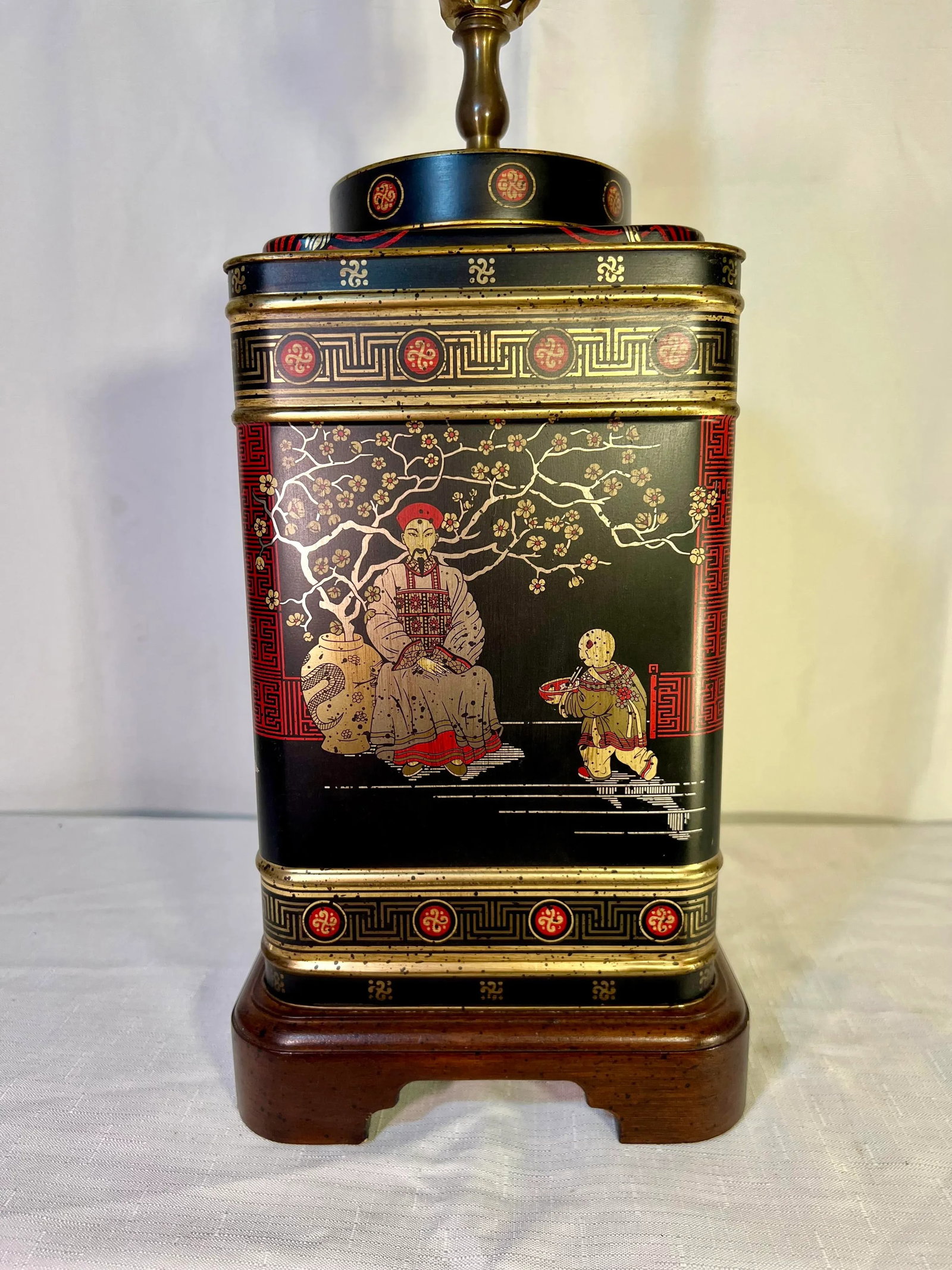 Vintage Chinoiserie Tole Tea Tin Canister Table Lamp by Wildwood - 5