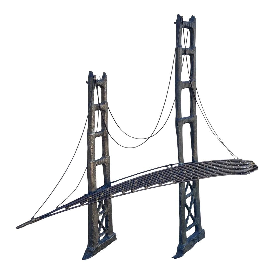 1960s Bijan Signed Modernist Copper Golden State Bridge Wall Sculpture: Bijan signed modernist metal/brass Golden State Bridge wall sculpture. Condition: Alterations: Original Condition Unaltered Imperfections: Some Imperfections Condition Notes: Vintage/ Antique/ Used ,