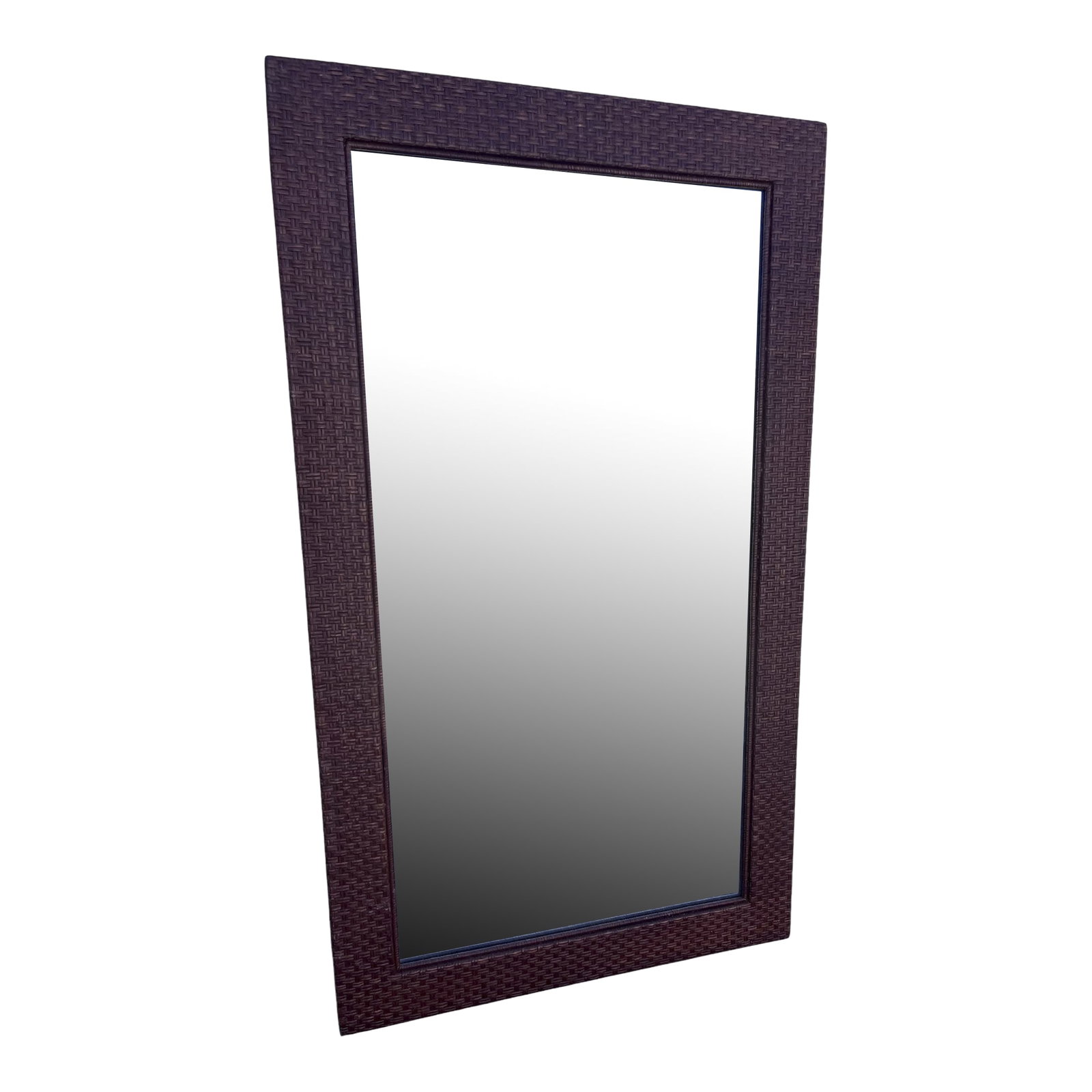 Large 1980s Rattan Woven Mirror: Stunning Large Woven Rattan Full Length Rectangular Mirror Fully Functional for Homeor Office. 72" H x 42" W Condition: Alterations: Original Condition Unaltered Imperfections: Some Imperfections