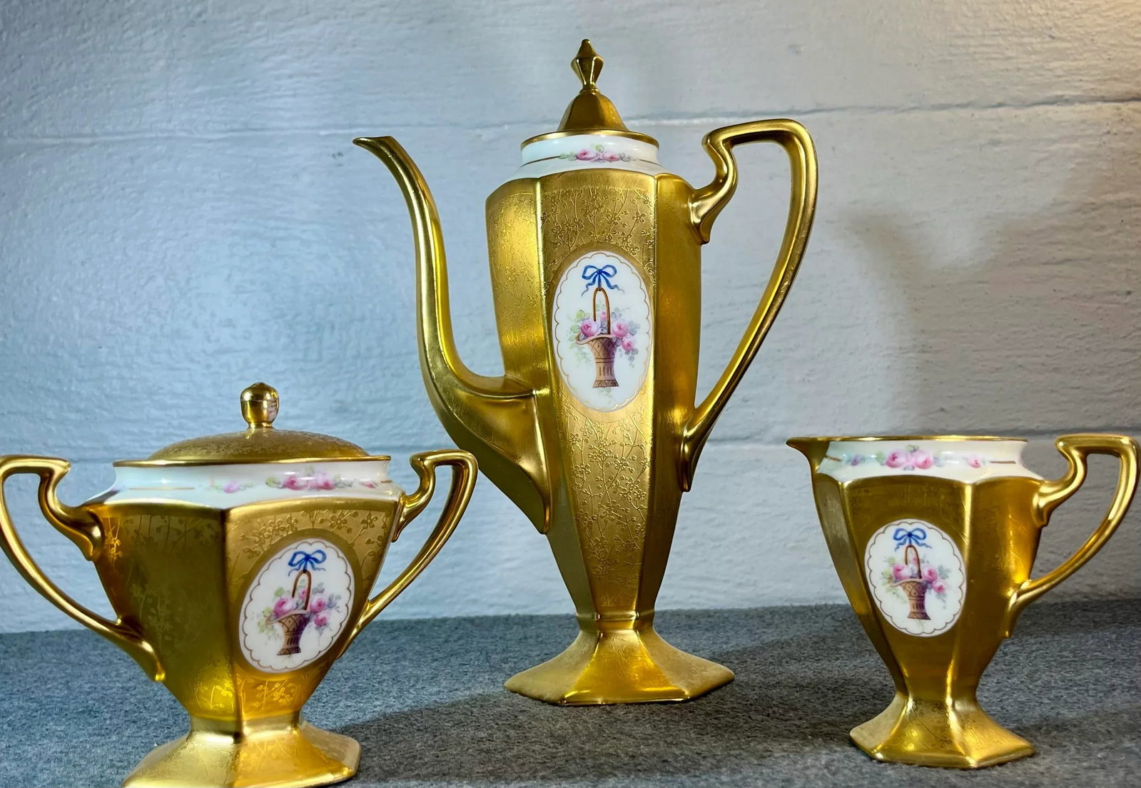 3pc-Antique B & C Limoges (France) Porcelain Coffee Service Set - 4