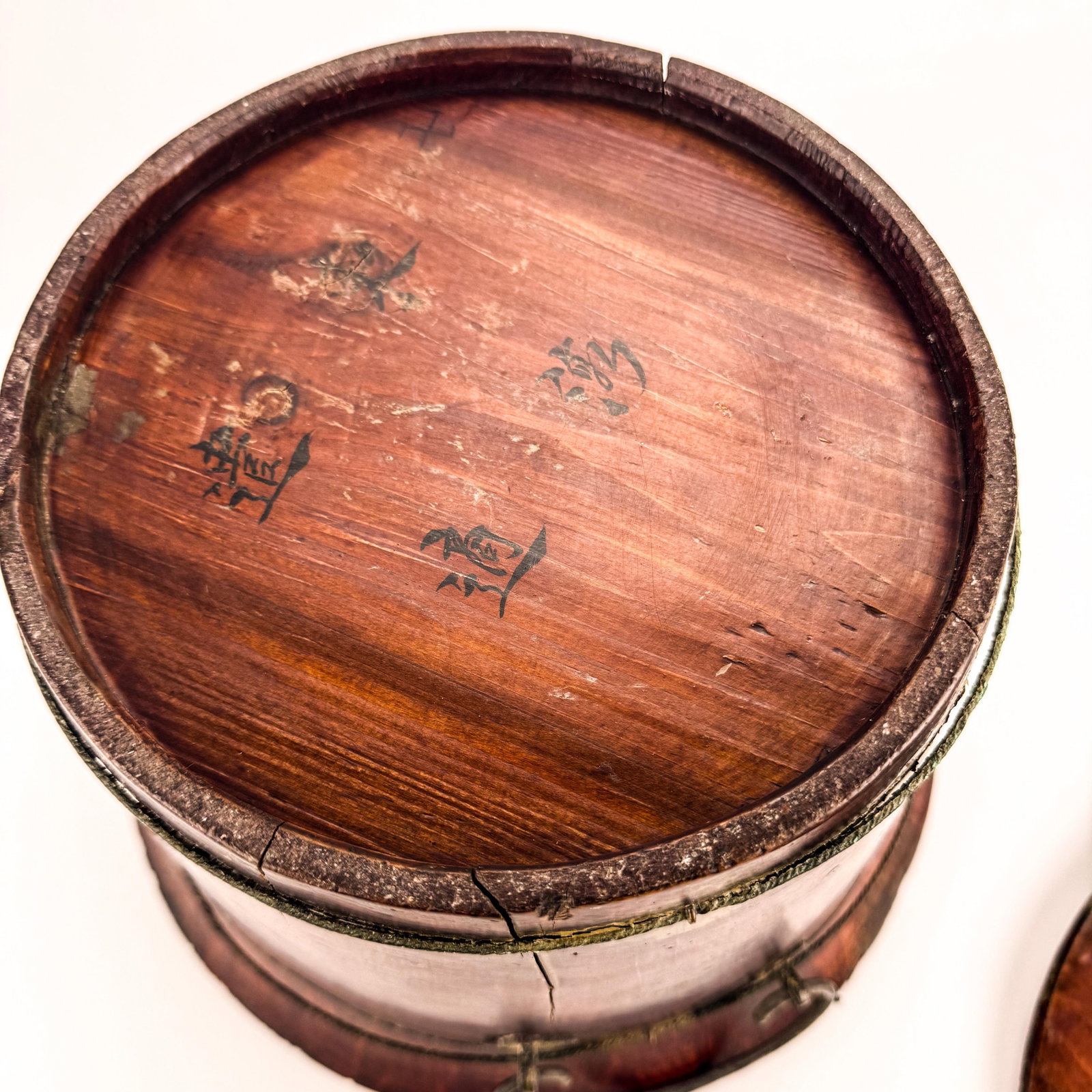 Antique Chinese Wood Covered Rice Bucket - 12