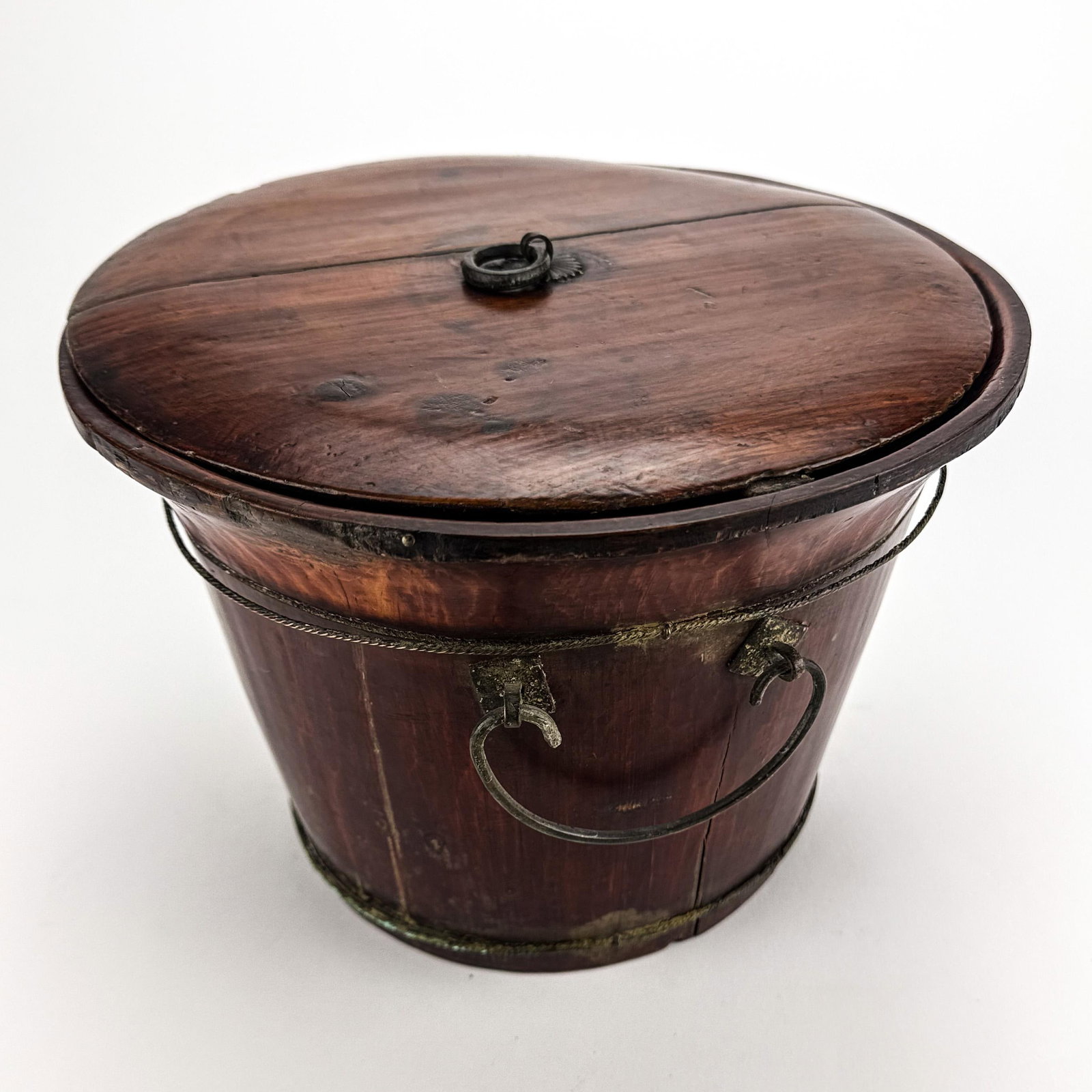 Antique Chinese Wood Covered Rice Bucket - 2