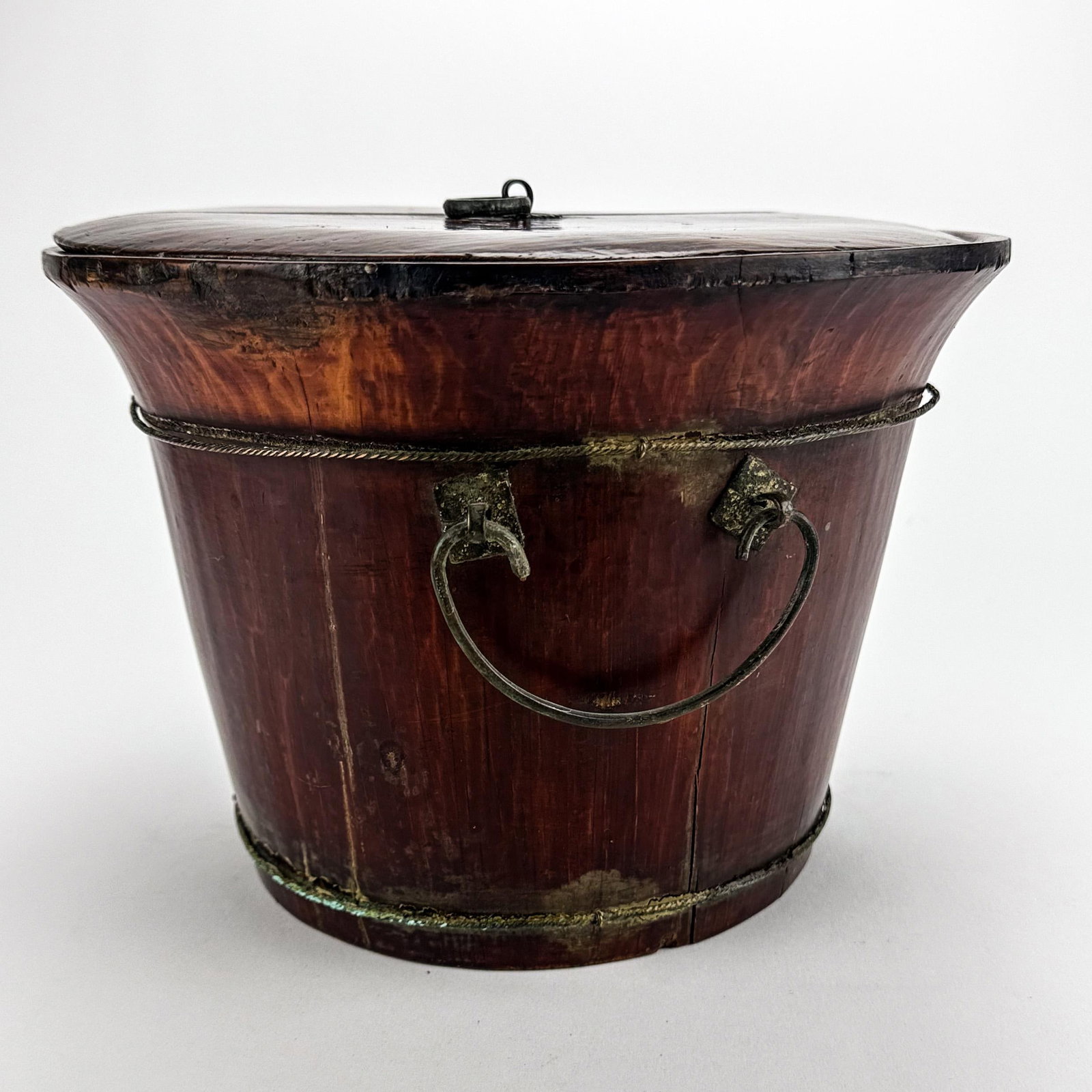 Antique Chinese Wood Covered Rice Bucket - 3