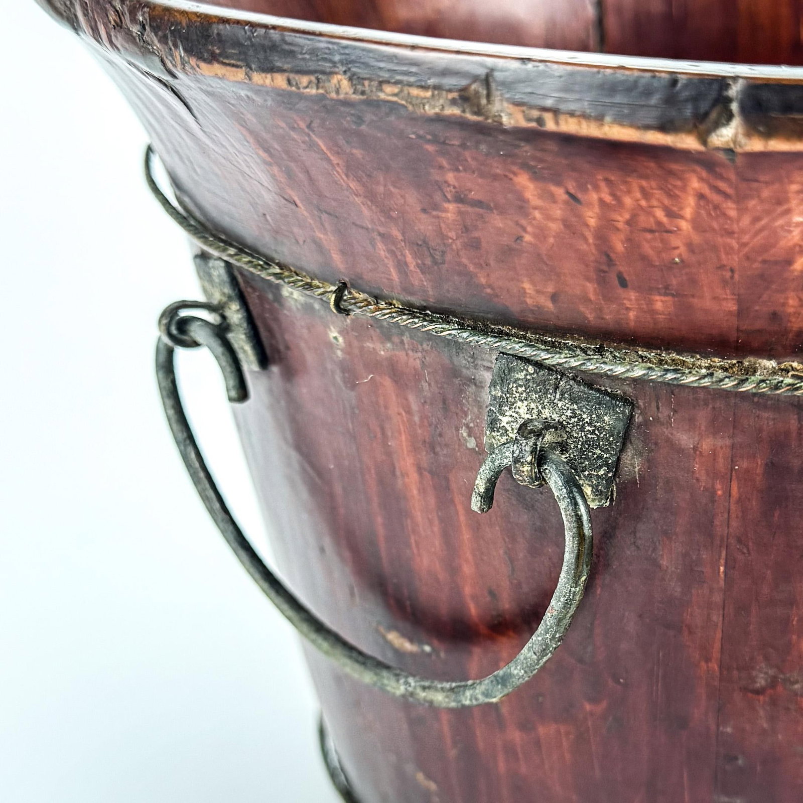 Antique Chinese Wood Covered Rice Bucket - 5