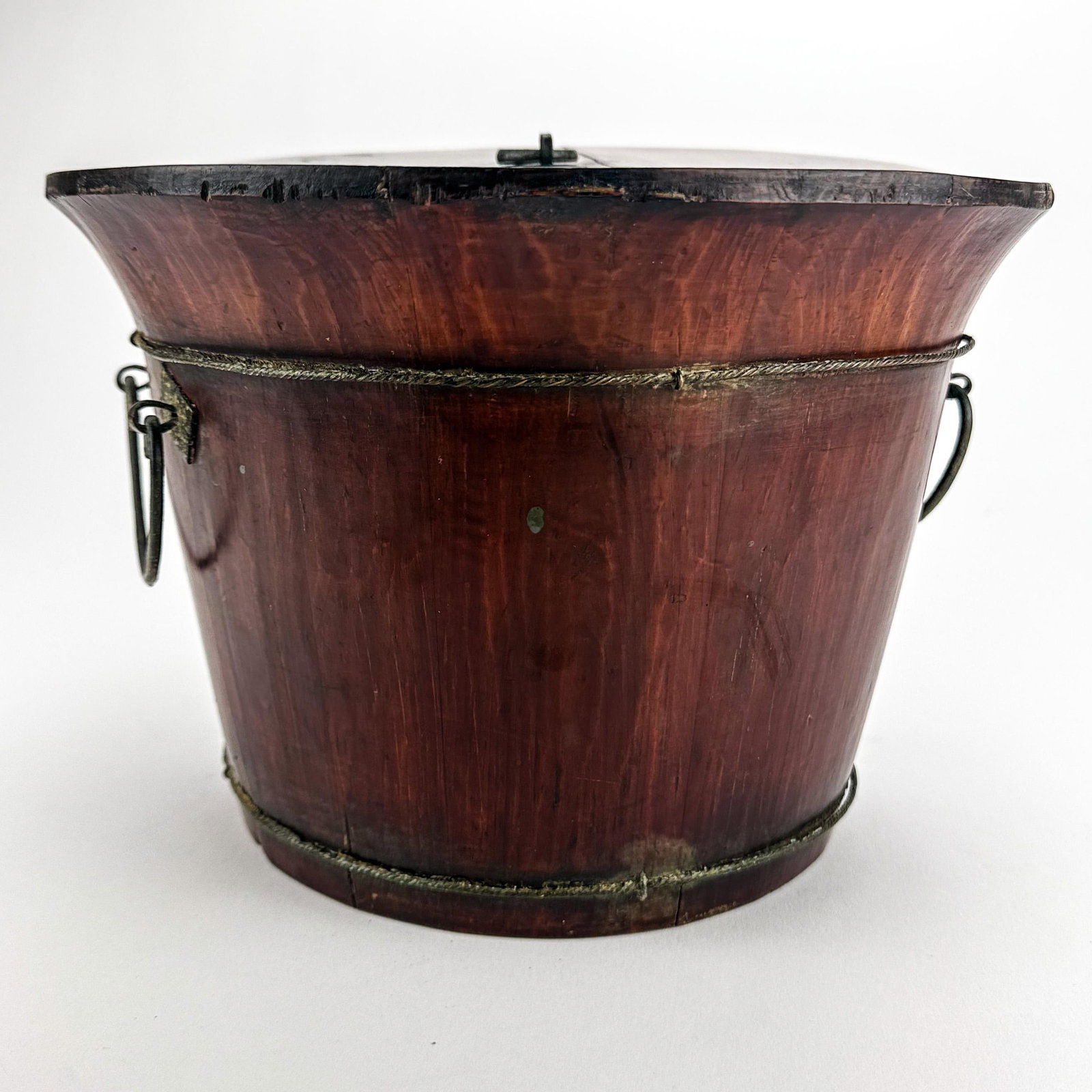 Antique Chinese Wood Covered Rice Bucket - 6