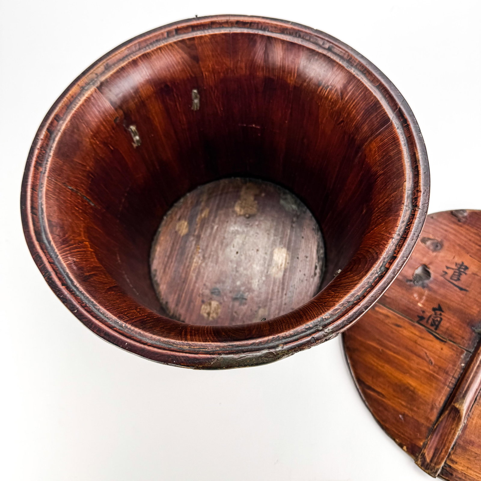 Antique Chinese Wood Covered Rice Bucket - 7