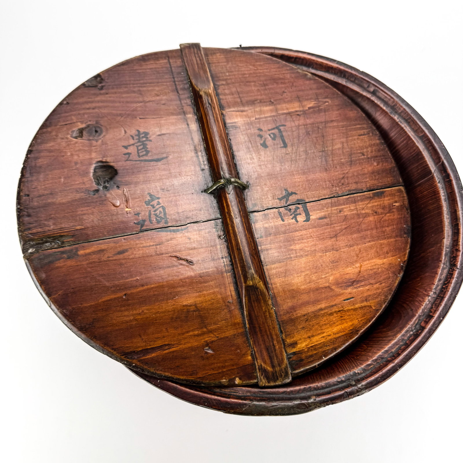 Antique Chinese Wood Covered Rice Bucket - 8